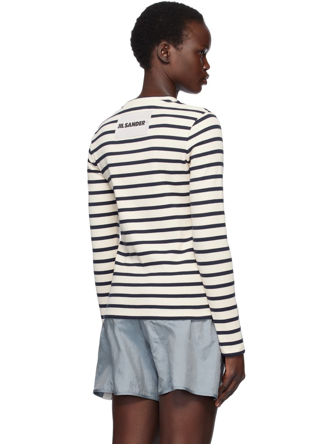 Off-White & Navy Logo Label T-shirt - 3