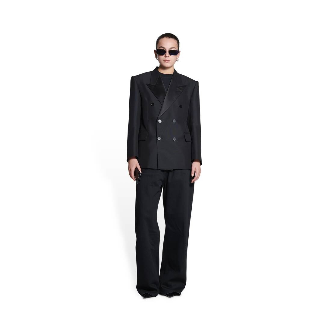 Women's Shrunk Tuxedo Jacket in Black - 2