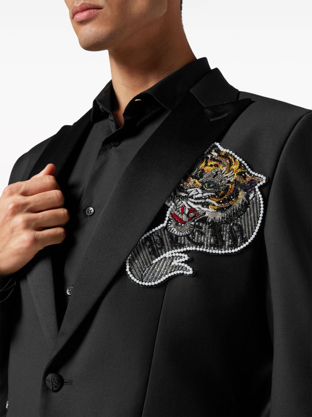 tattoo-appliquÃ© single-breasted blazer - 5