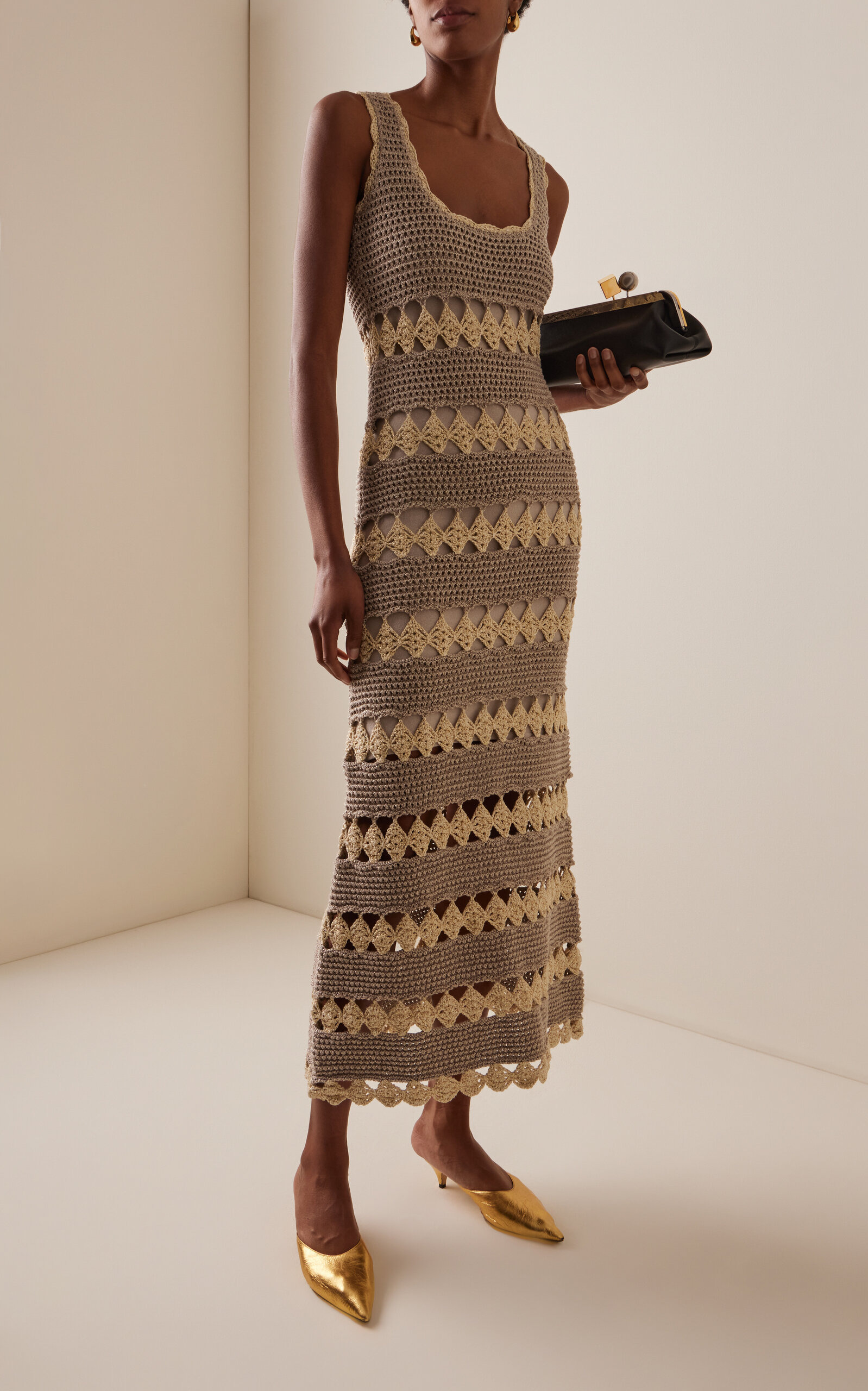 Joan Crocheted Metallic-Cotton Midi Dress ivory - 2