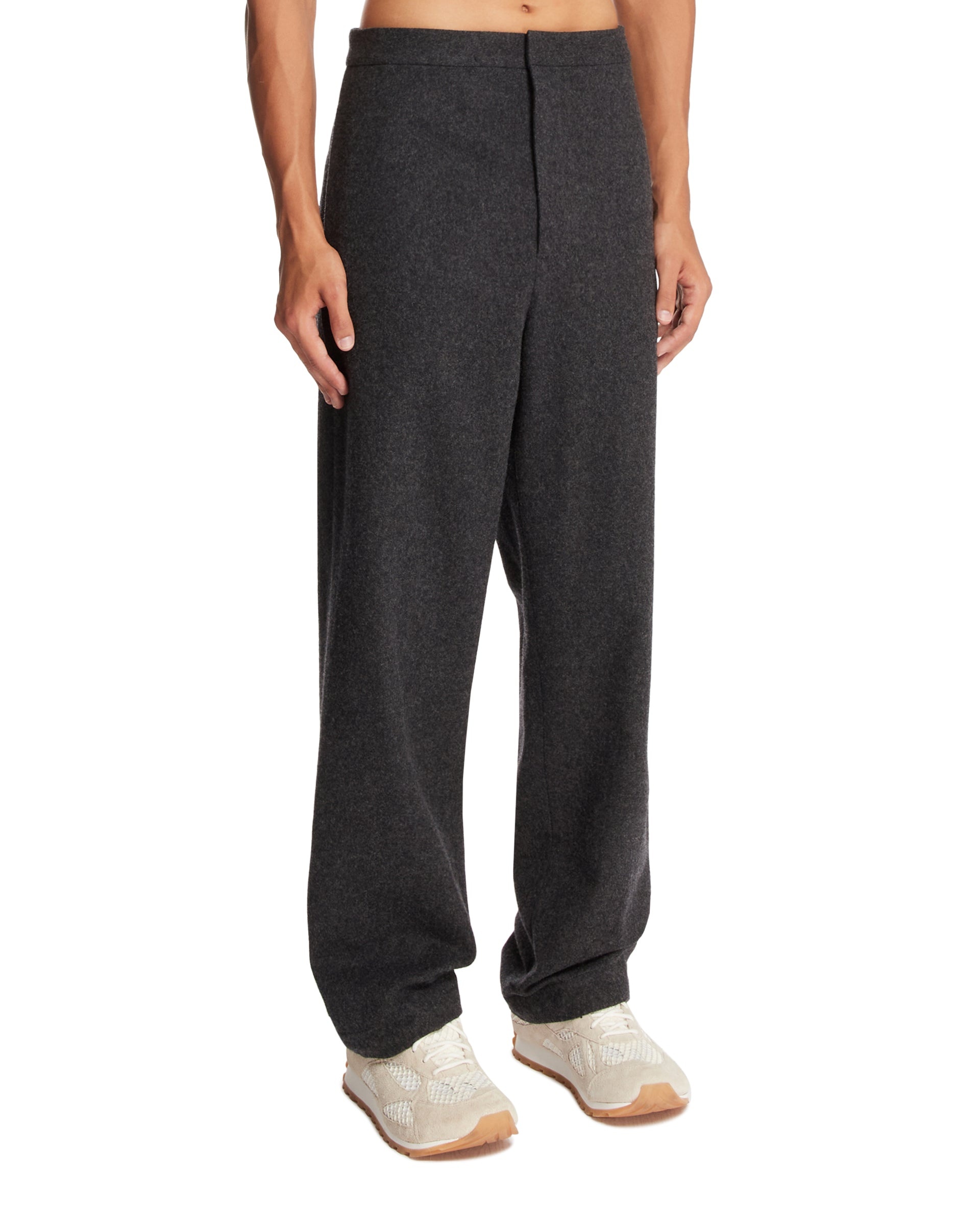 Gray Wool Flannel Tapered Pants - 4