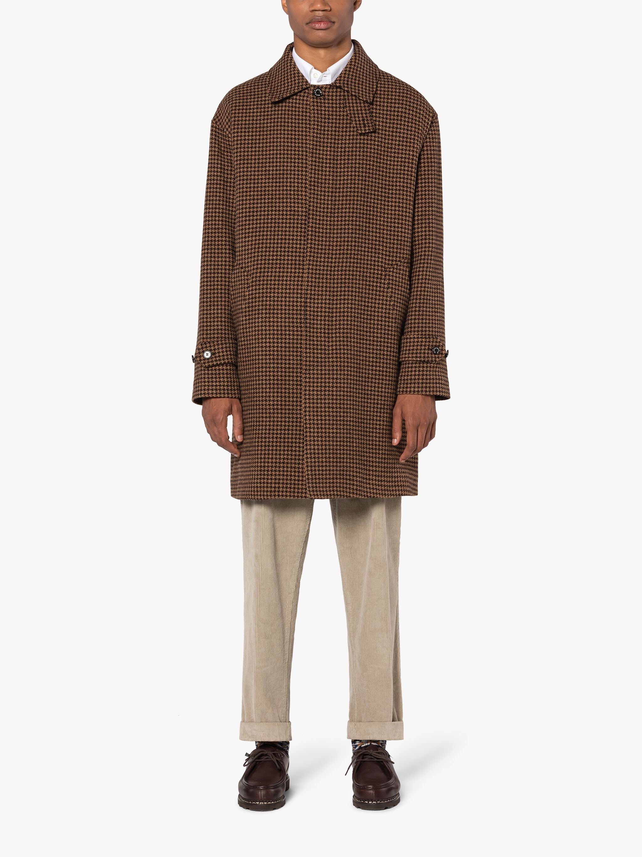 SOHO BROWN HOUNDSTOOTH WOOL OVERCOAT - 3