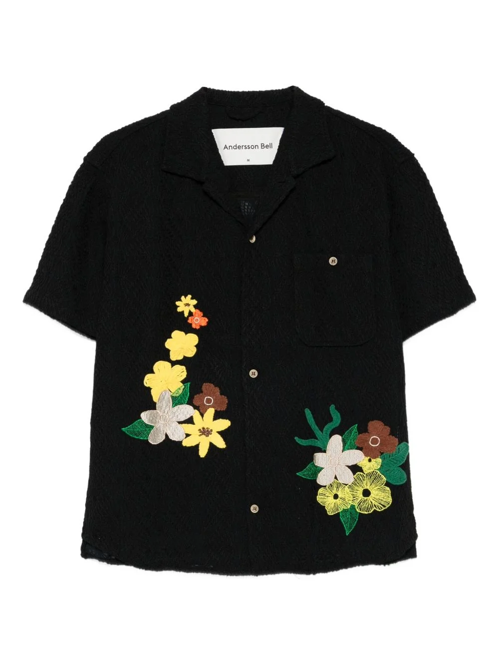flower-embroidered open-collar shirt - 1