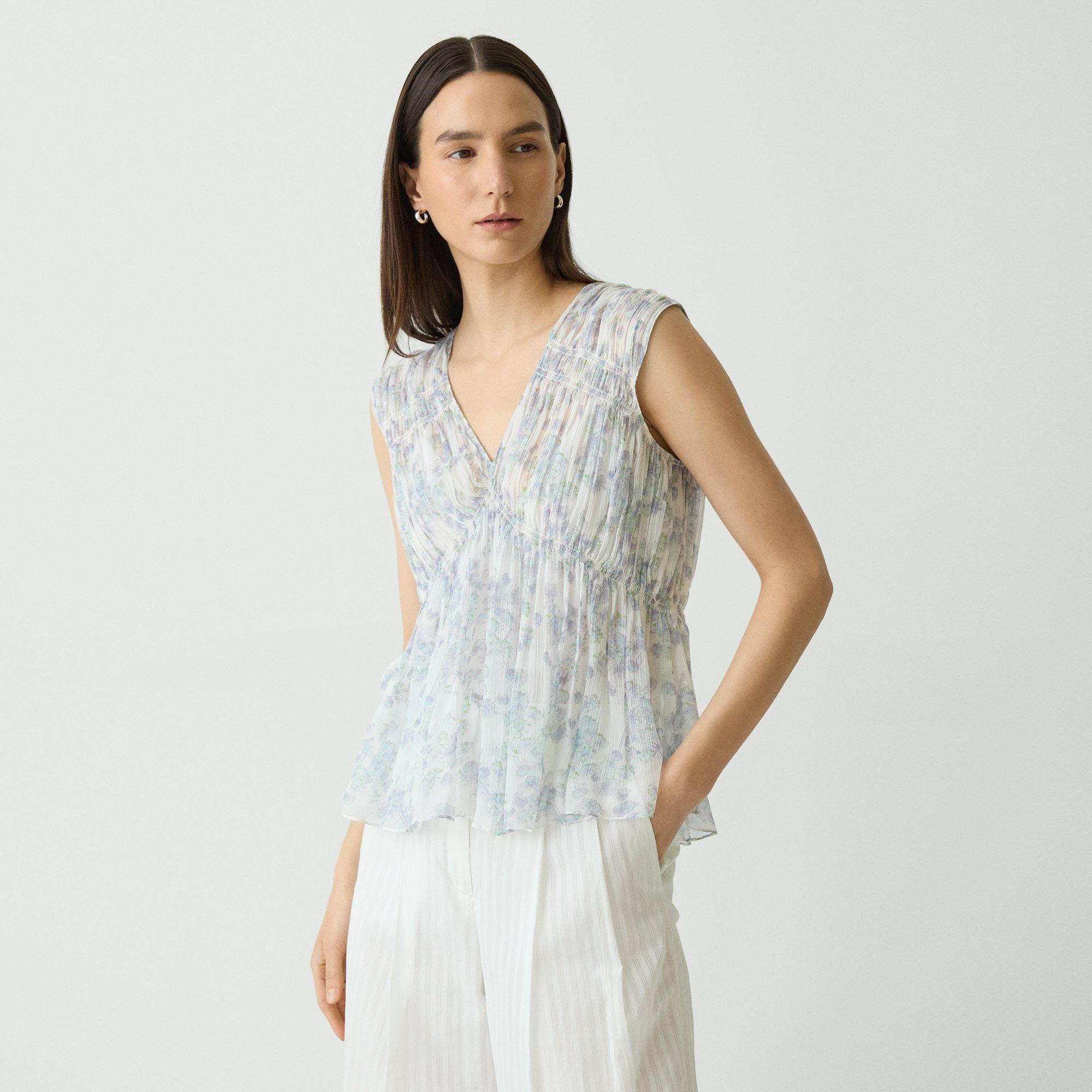 Ruched Sleeveless Top in Floral Silk - 3