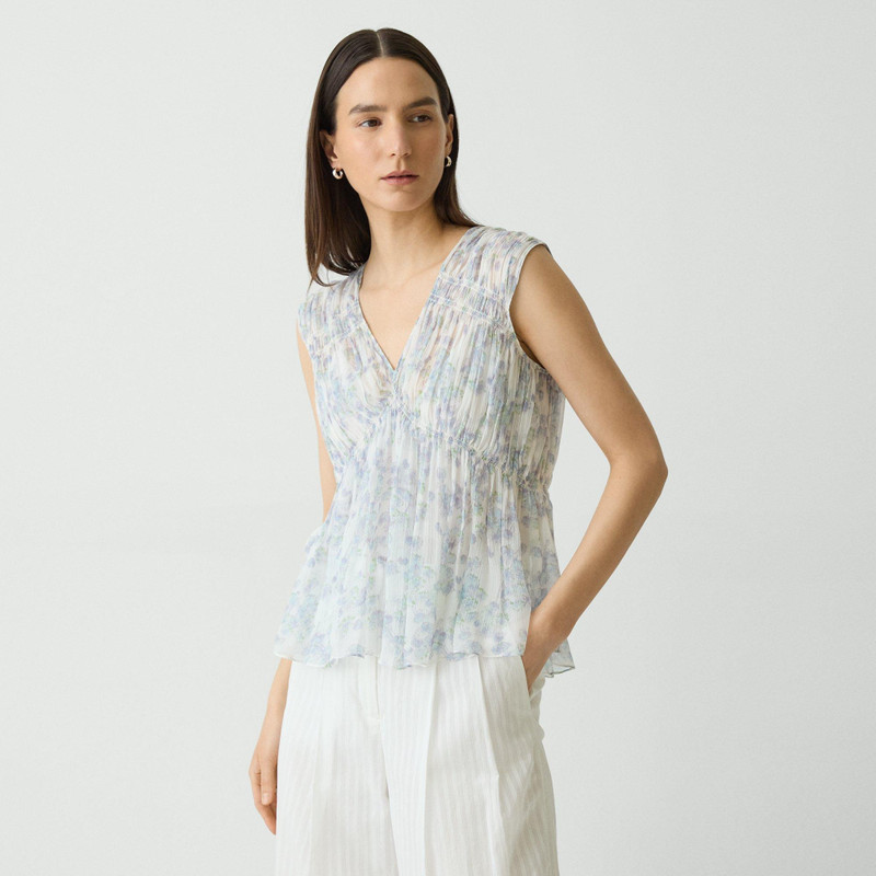Ruched Sleeveless Top in Floral Silk 3