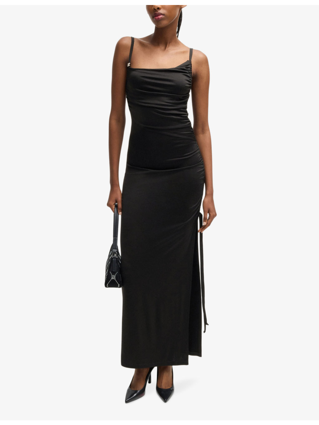 Asymmetric-neckline ruching stretch-woven maxi dress - 2