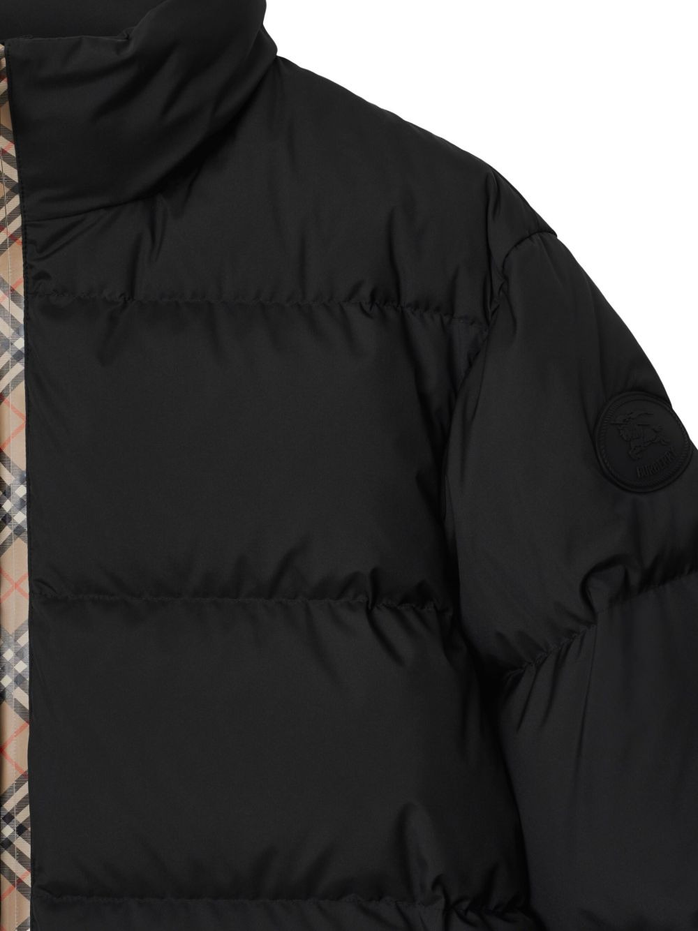 check-trimmed puffer jacket - 2