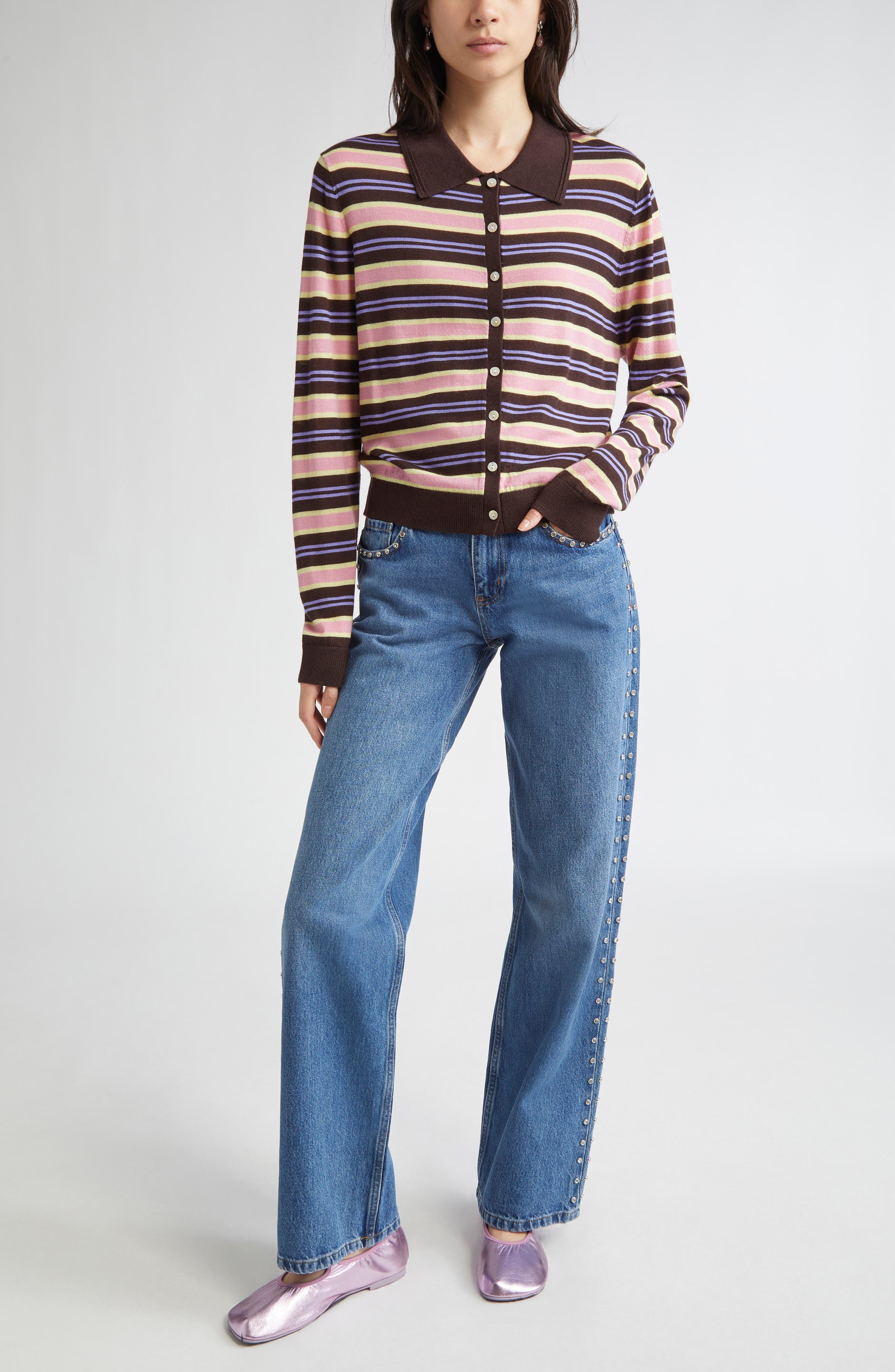 Sandy Liang Updo Low Rise Straight Leg Jeans in Medium Blue at Nordstrom - 2