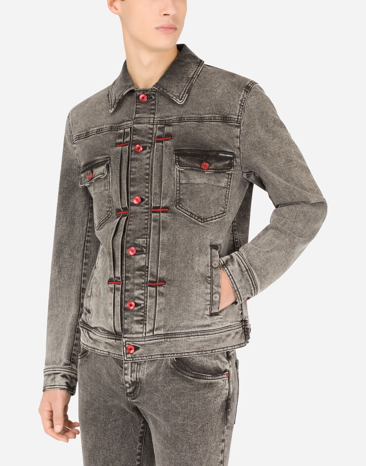 Gray wash stretch denim jacket - 4