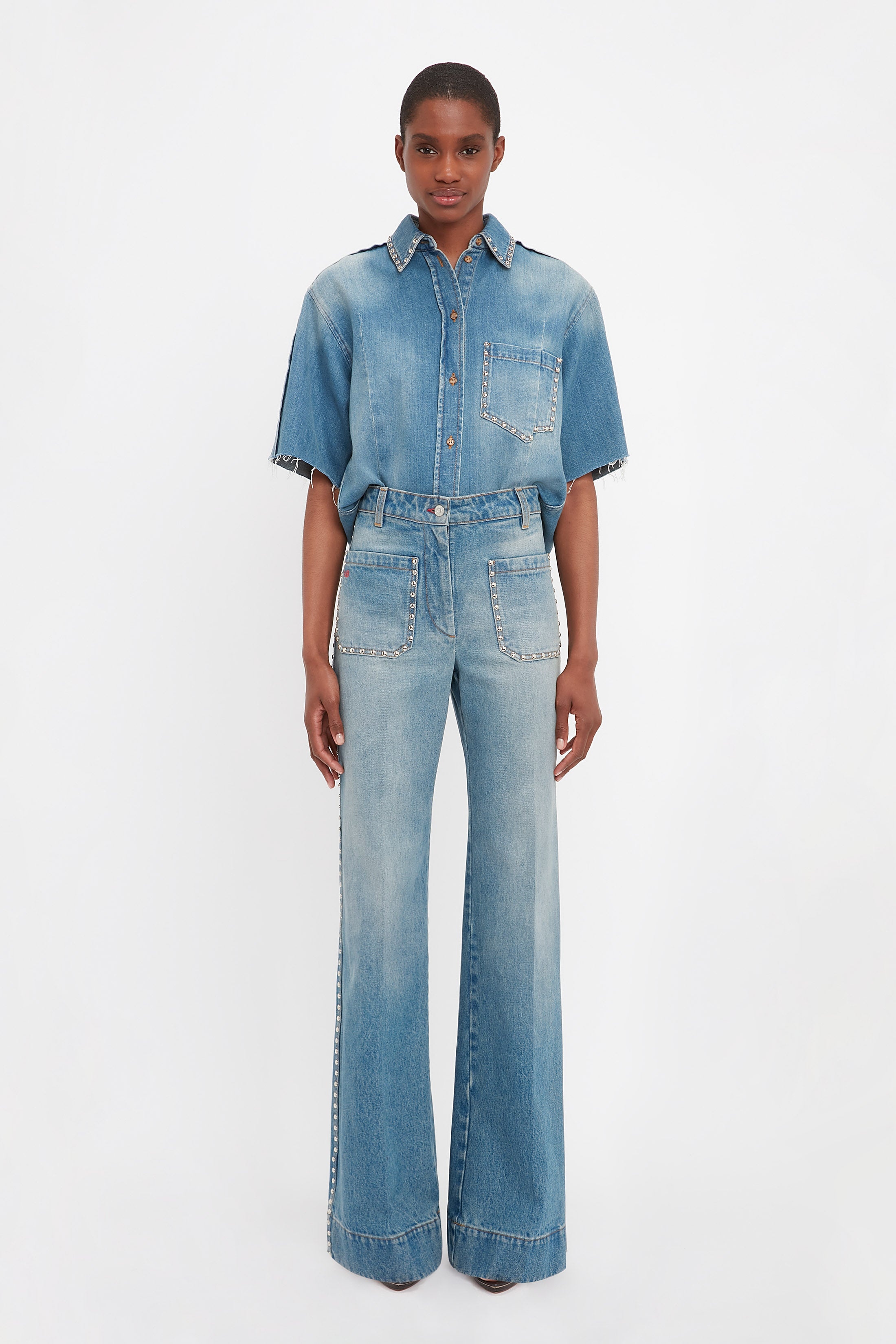 Stud Pocket Detail Shirt In Vintage Wash - 3