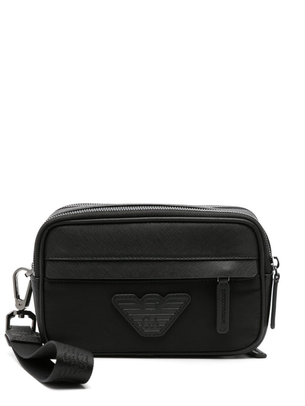 logo-patch textured wash bag - 1