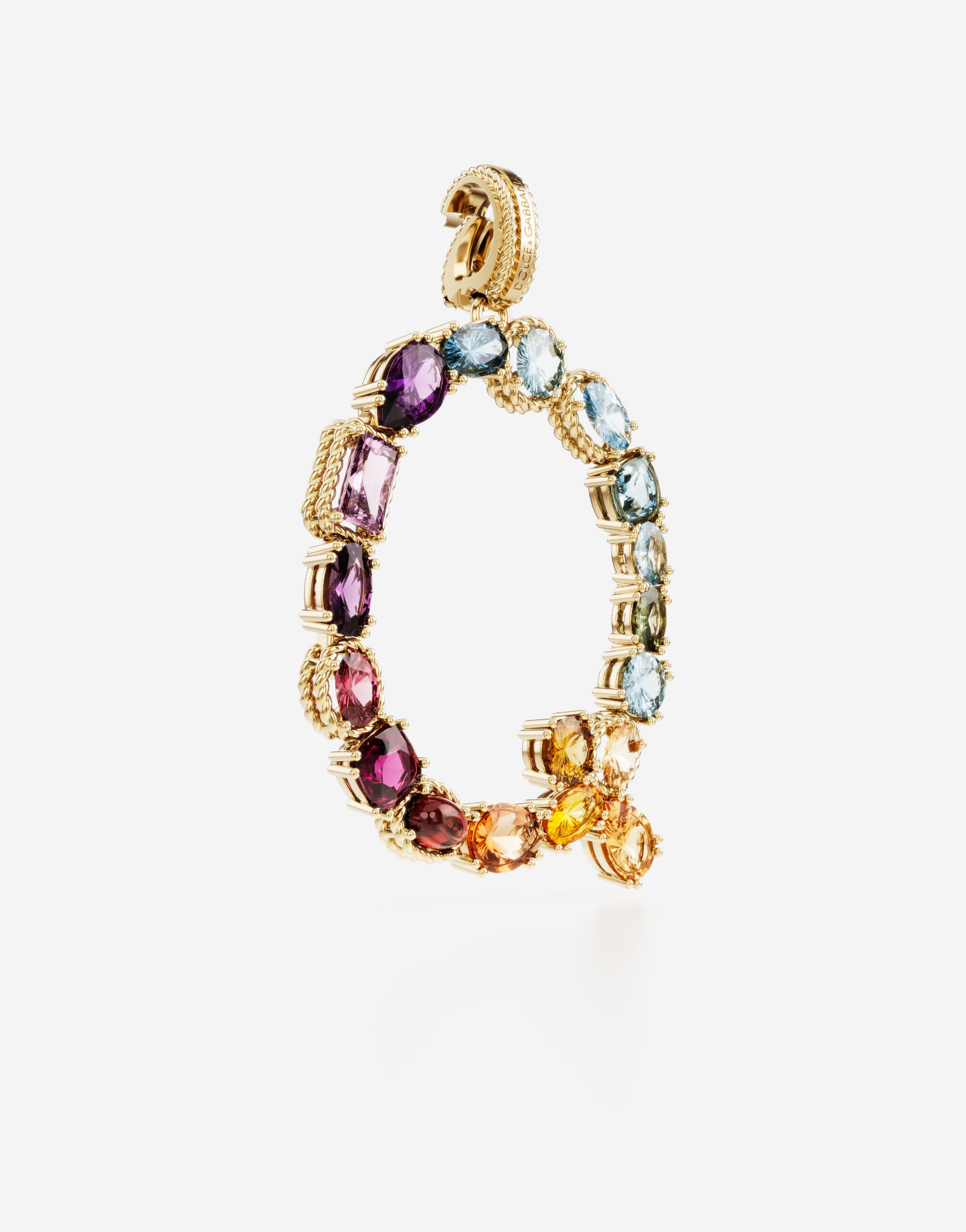 Rainbow alphabet Q 18 kt yellow gold charm with multicolor fine gems - 2