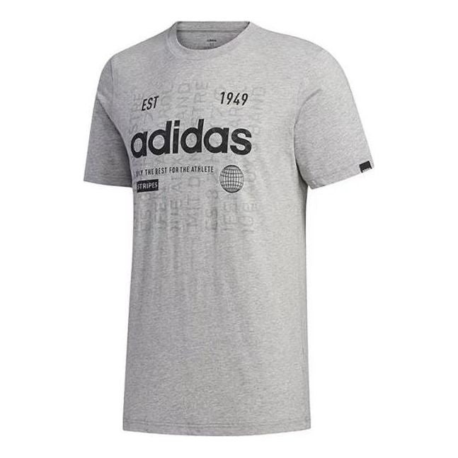 Men's adidas Alphabet Numeric Printing Casual Sports Breathable Round Neck Short Sleeve Gray T-Shirt - 1