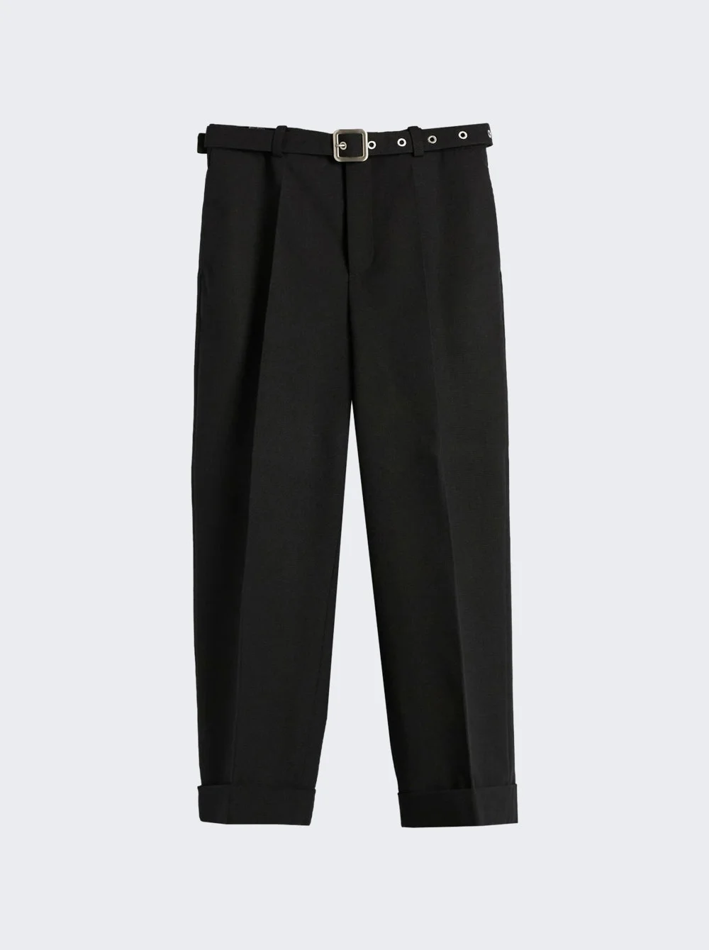 Wool Canvas Belted Trousers Black - 1