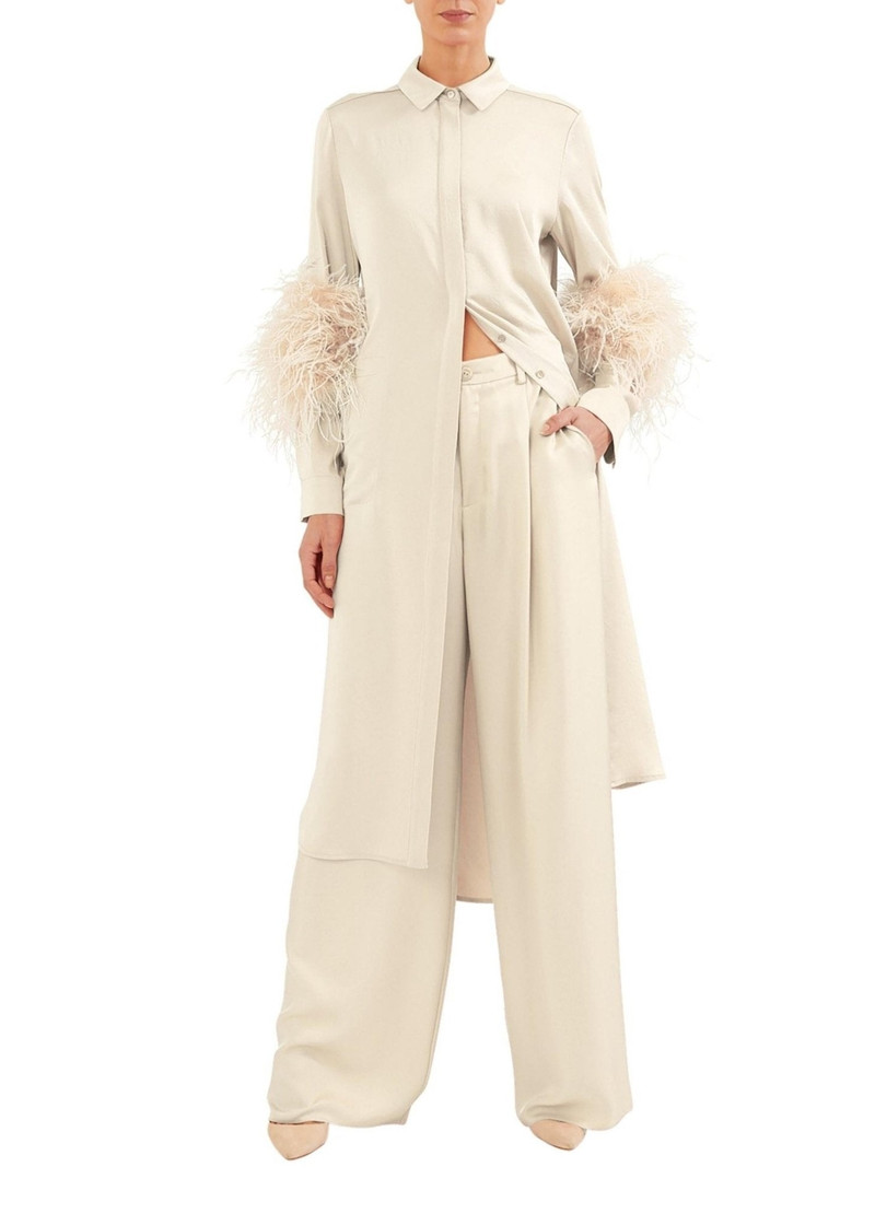 LAPOINTE Satin Button Down Dress With Feathers outlook