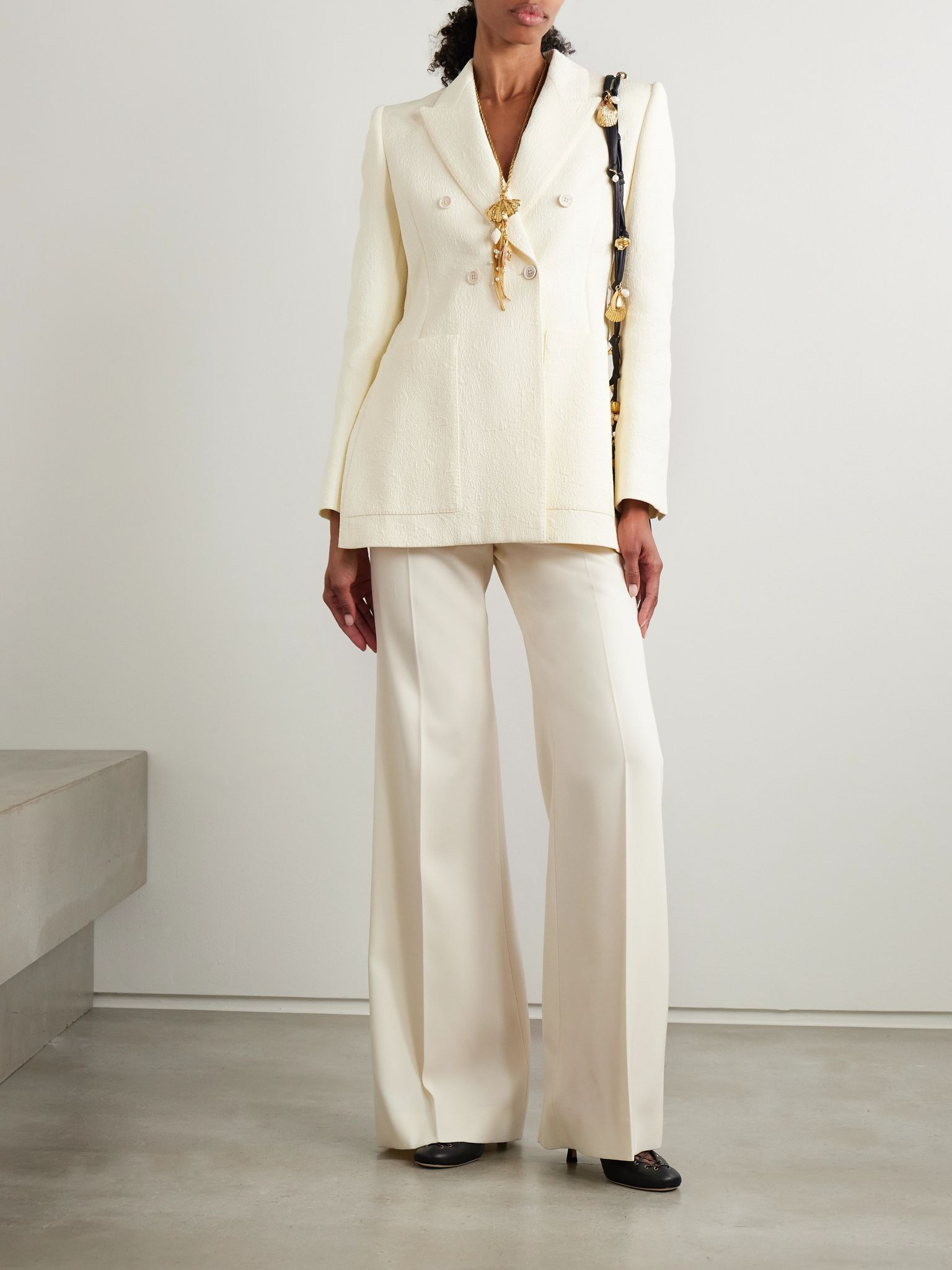 Wool-twill wide-leg pants White - 2