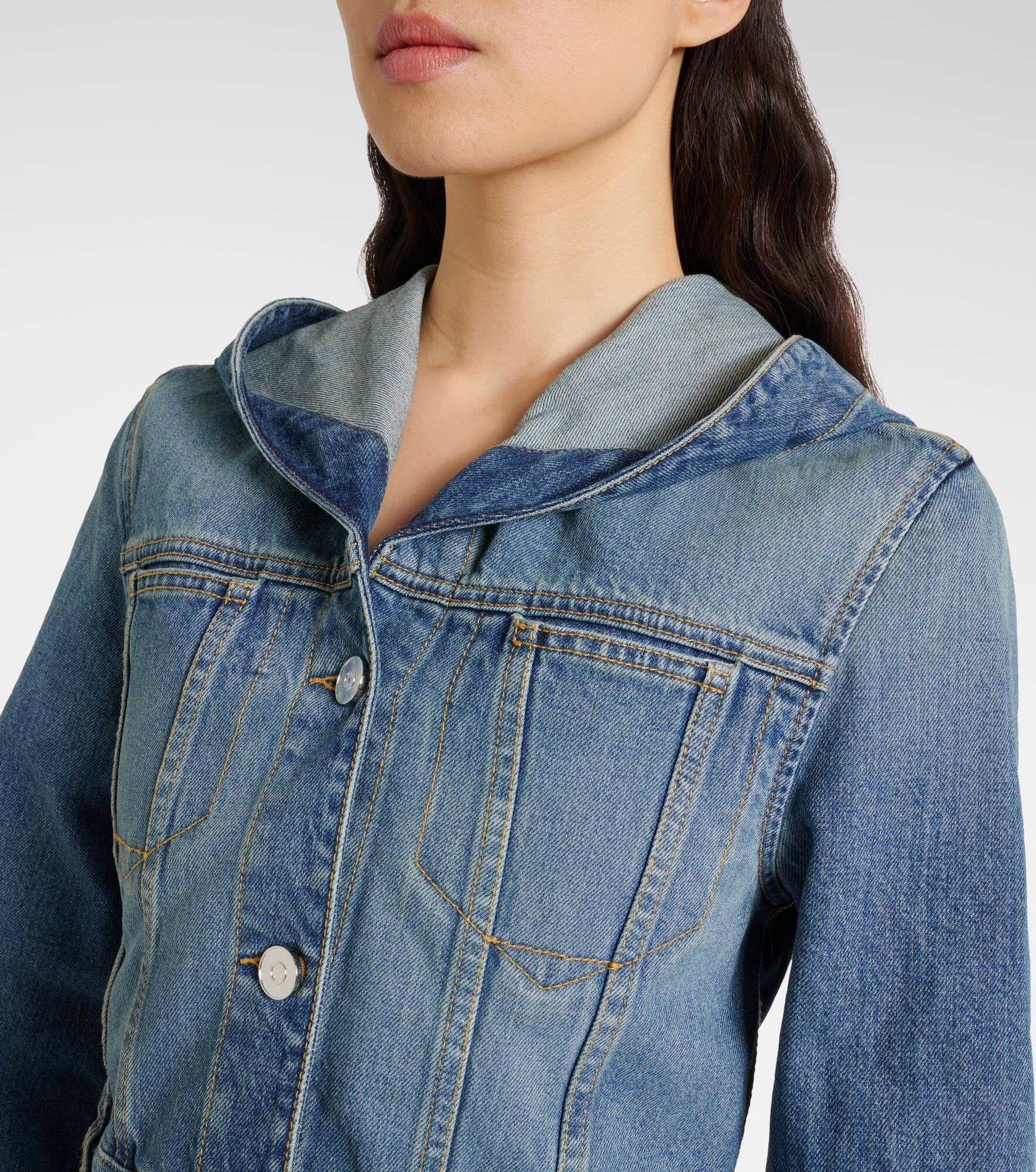 Cropped hooded denim jacket - 4