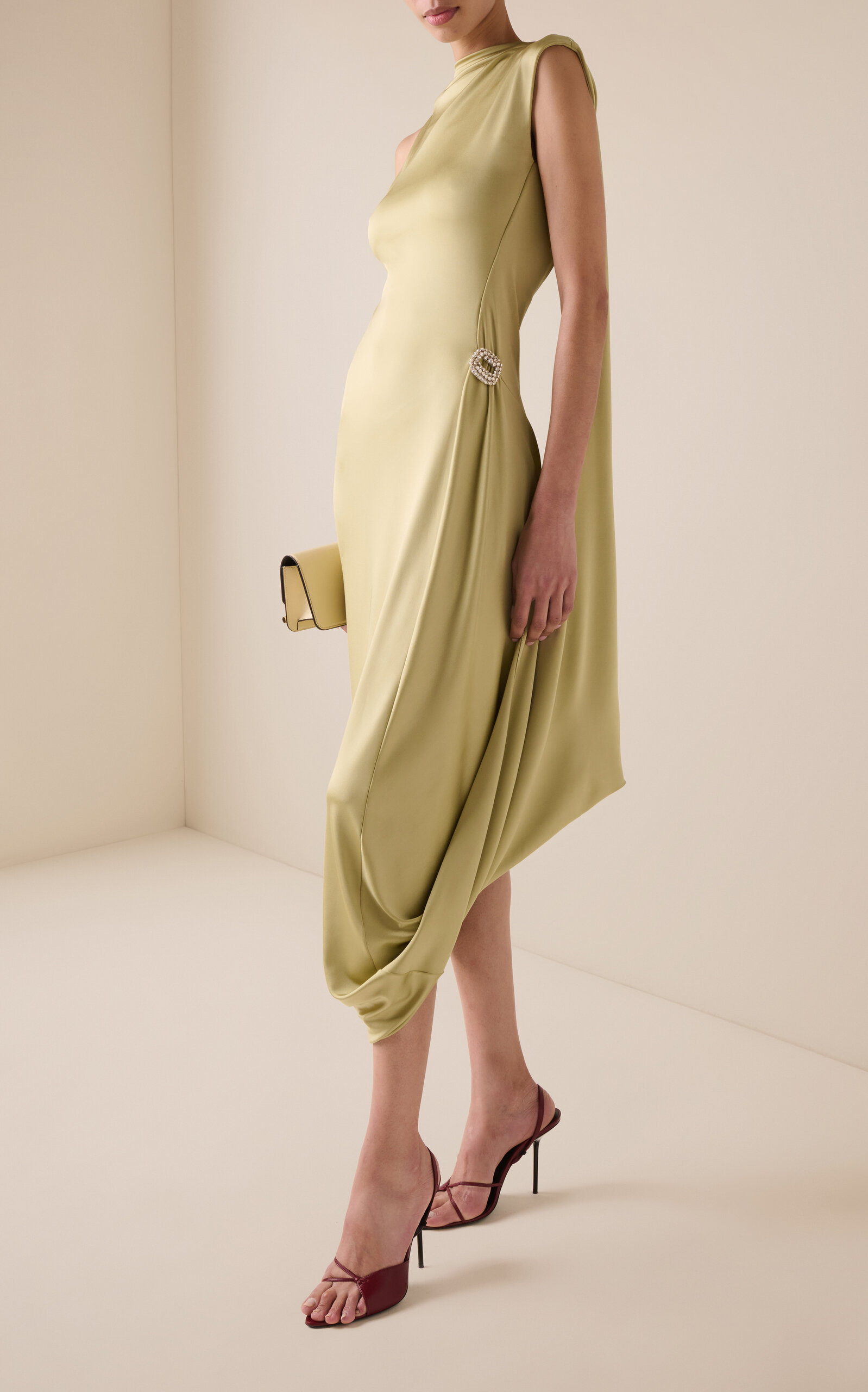 Draped Stretch Satin Midi Dress green - 2