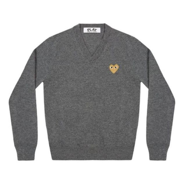 COMME des GARCONS PLAY V-Neck Pullover Gold Emblem 'Grey' AZN048-051-3 - 1