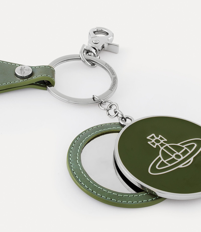 PEARLISED LEATHER THIN LINE ORB MIRROR KEYRING 3