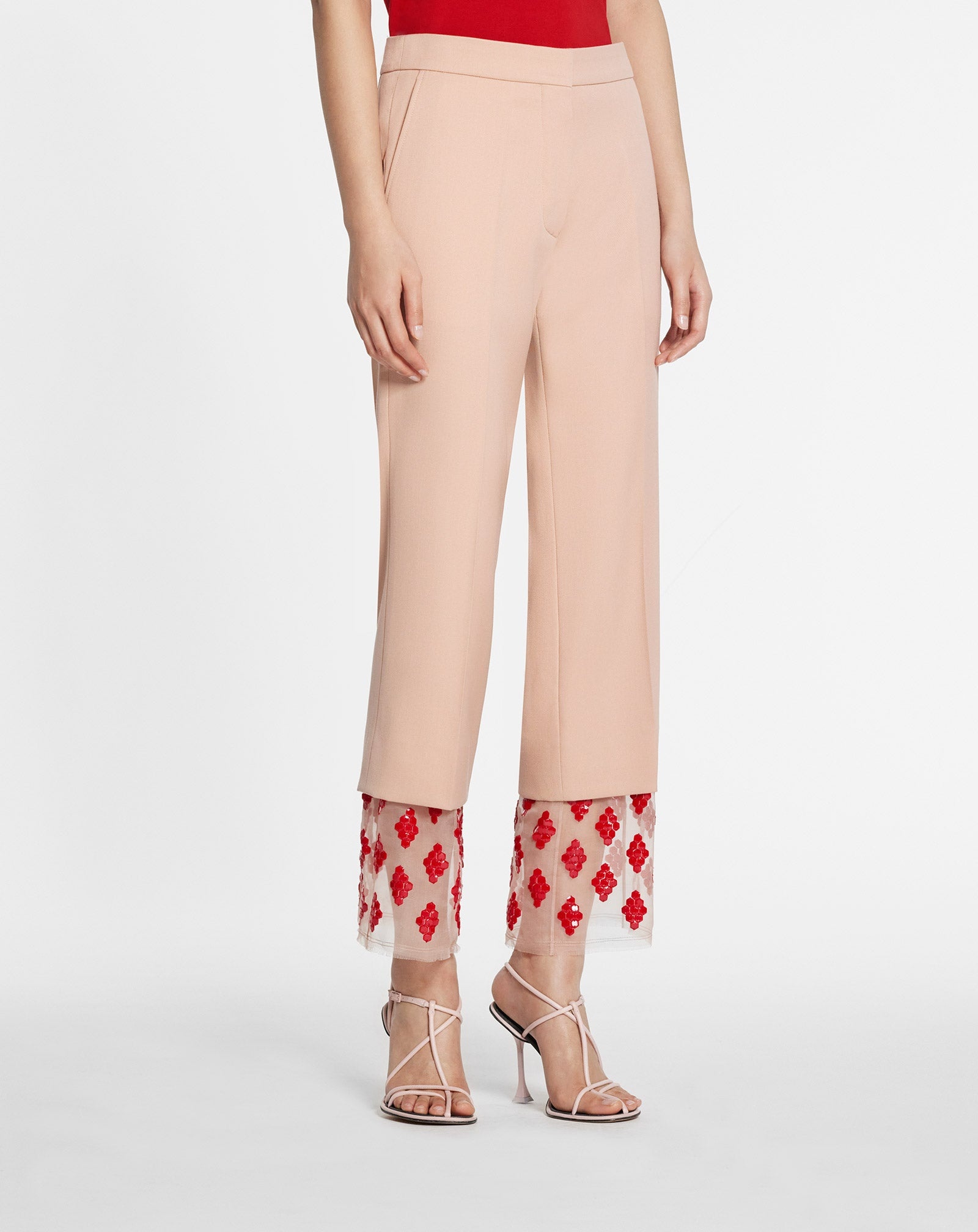 FLARED PANTS WITH EMBROIDERED SILK ORGANZA HEM - 3