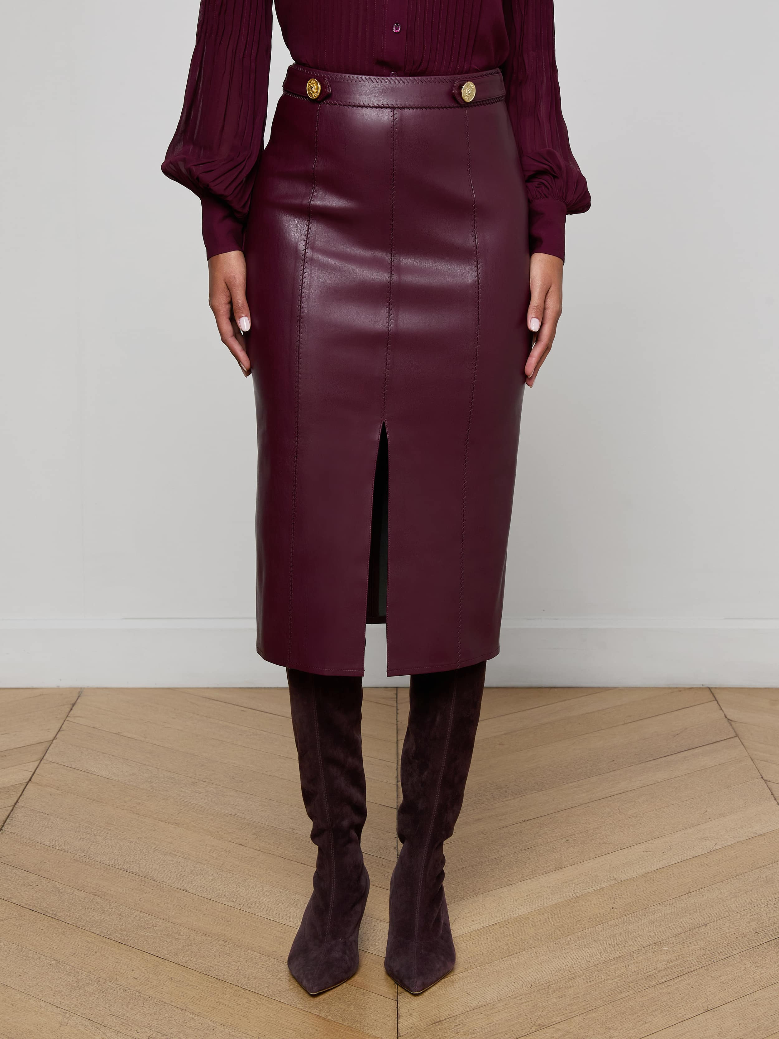 Arlette Vegan Leather Midi Skirt - 4