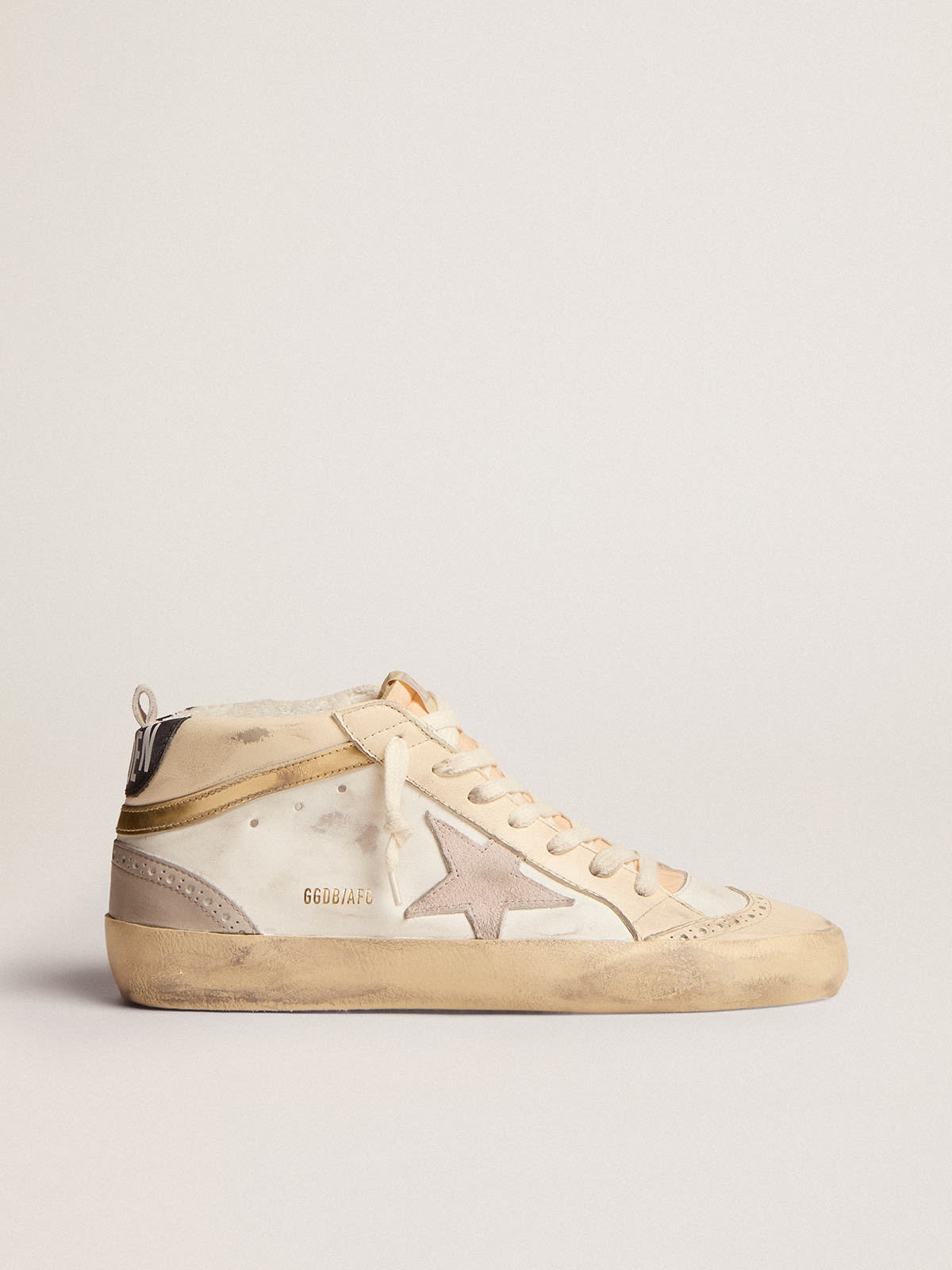 Mid Star sneakers with light gray suede star and chrome-effect gold leather flash - 1