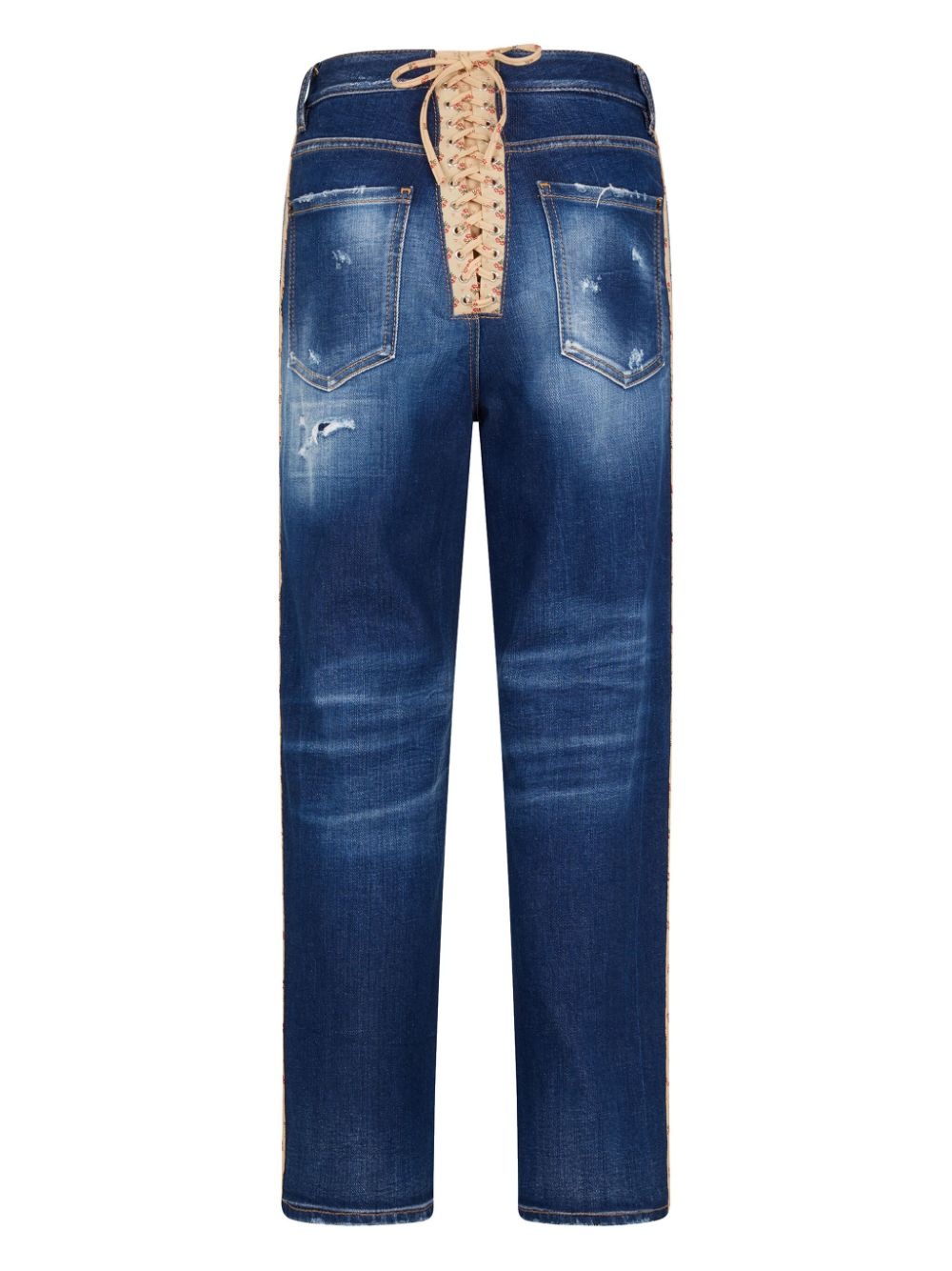 lace-up distressed jeans - 2