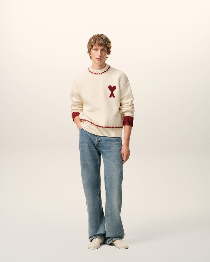 AMI Paris WHITE WOOL AMI DE COEUR CREWNECK SWEATER outlook
