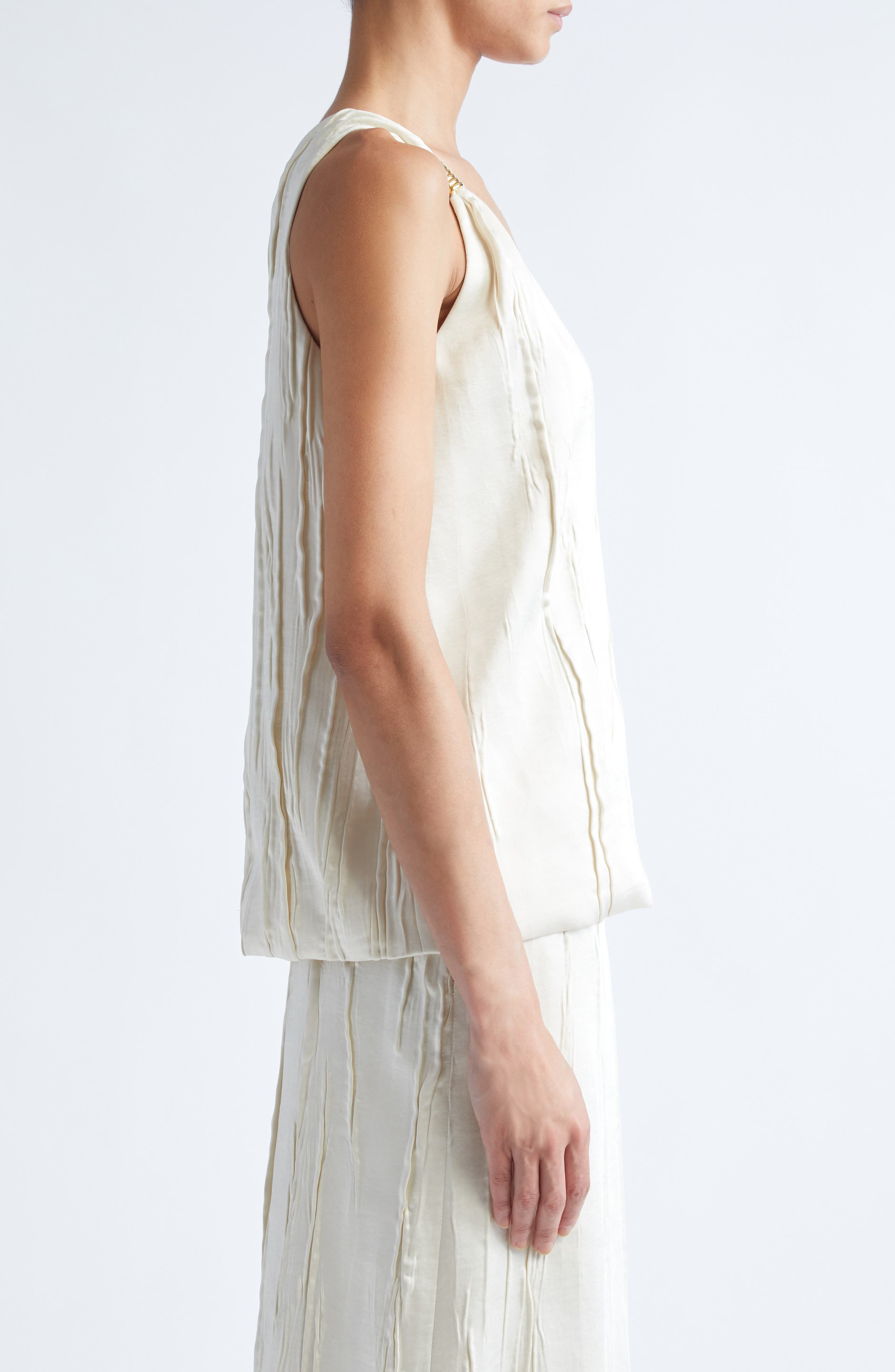 Brandon Maxwell The Drew Deep V-Neck Satin Tank in Ivory at Nordstrom - 4