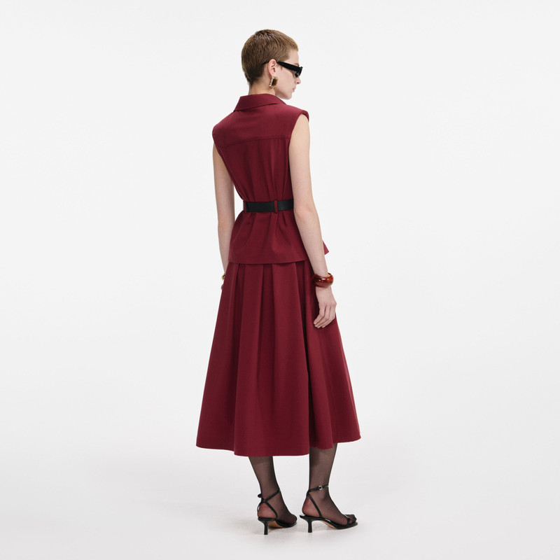 self-portrait Burgundy Twill Belted Midi Dress outlook