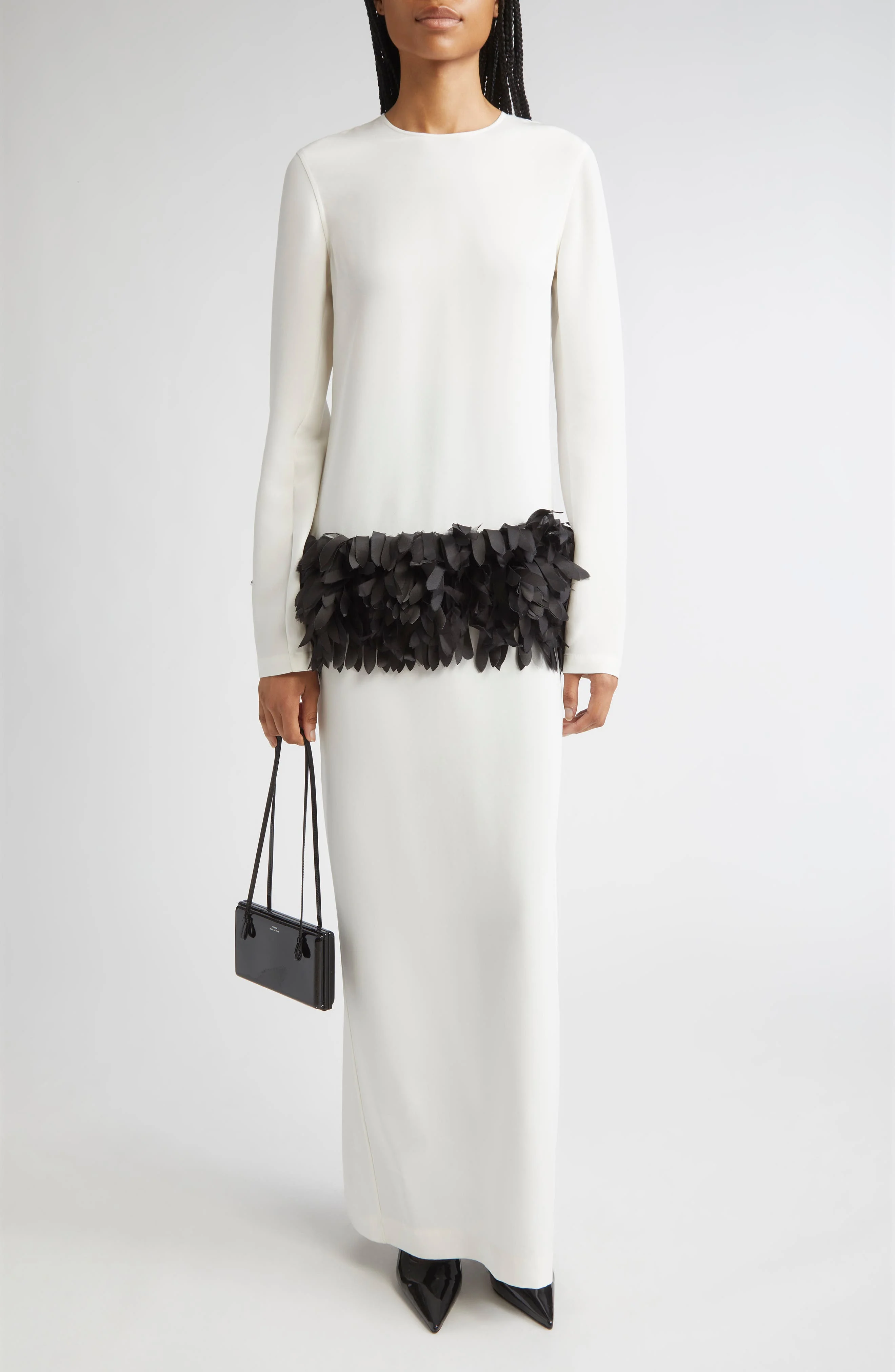TOTEME Petal Long Sleeve Wool & Silk Dress in Off-White at Nordstrom - 1
