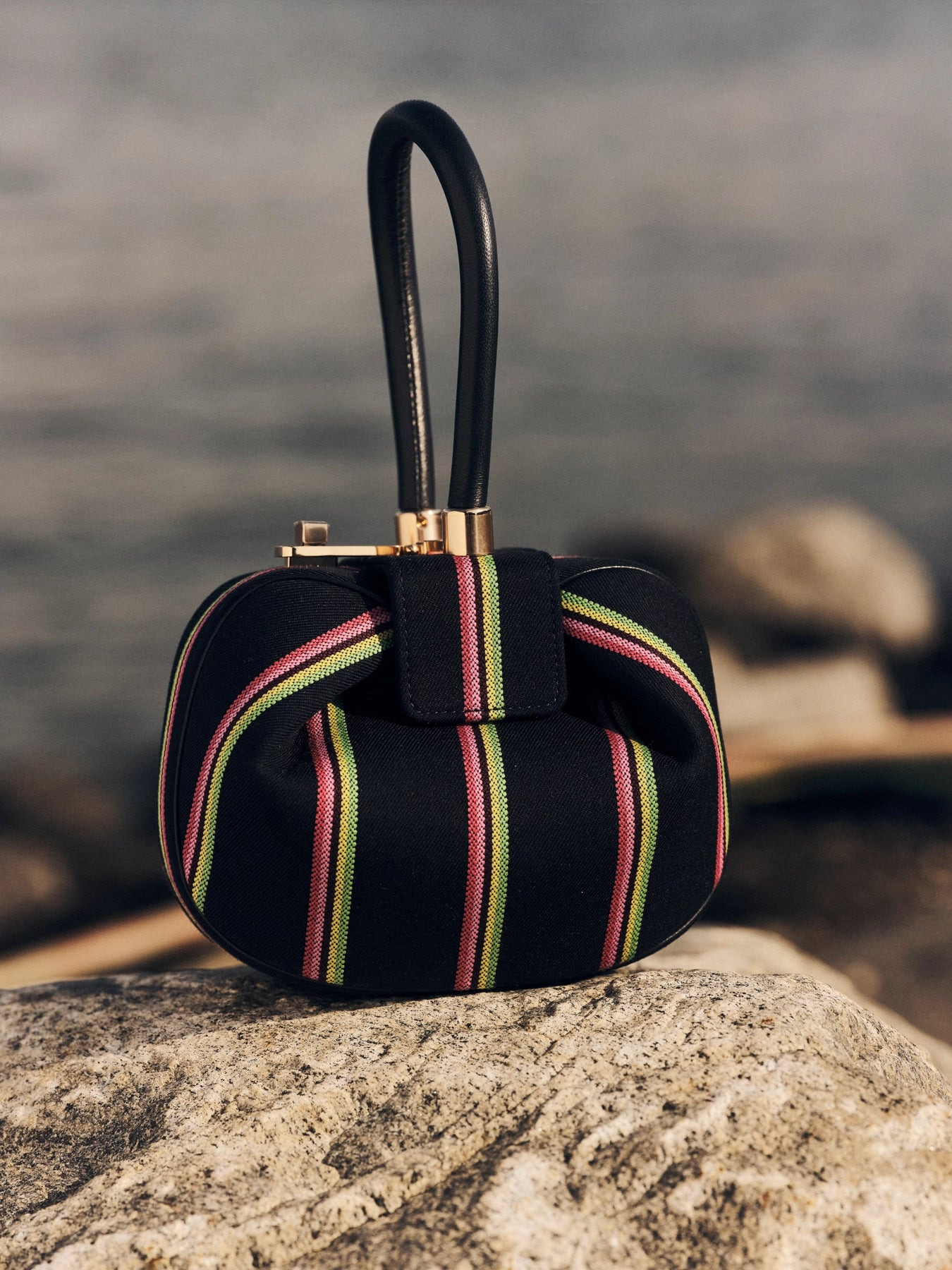 Striped Demi Bag in Navy Wool - 2