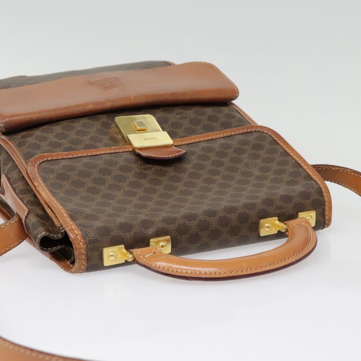 CELINE Macadam Canvas Shoulder Bag Pvc Leather Brown Gold - 6