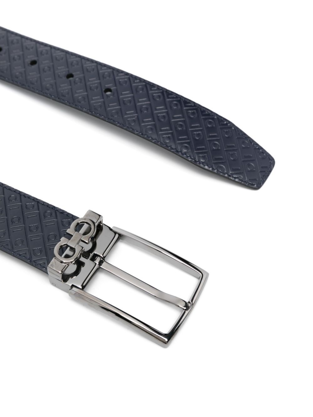 Ferragamo Men Double Gancini Logo-Debossed Leather Belt - 2