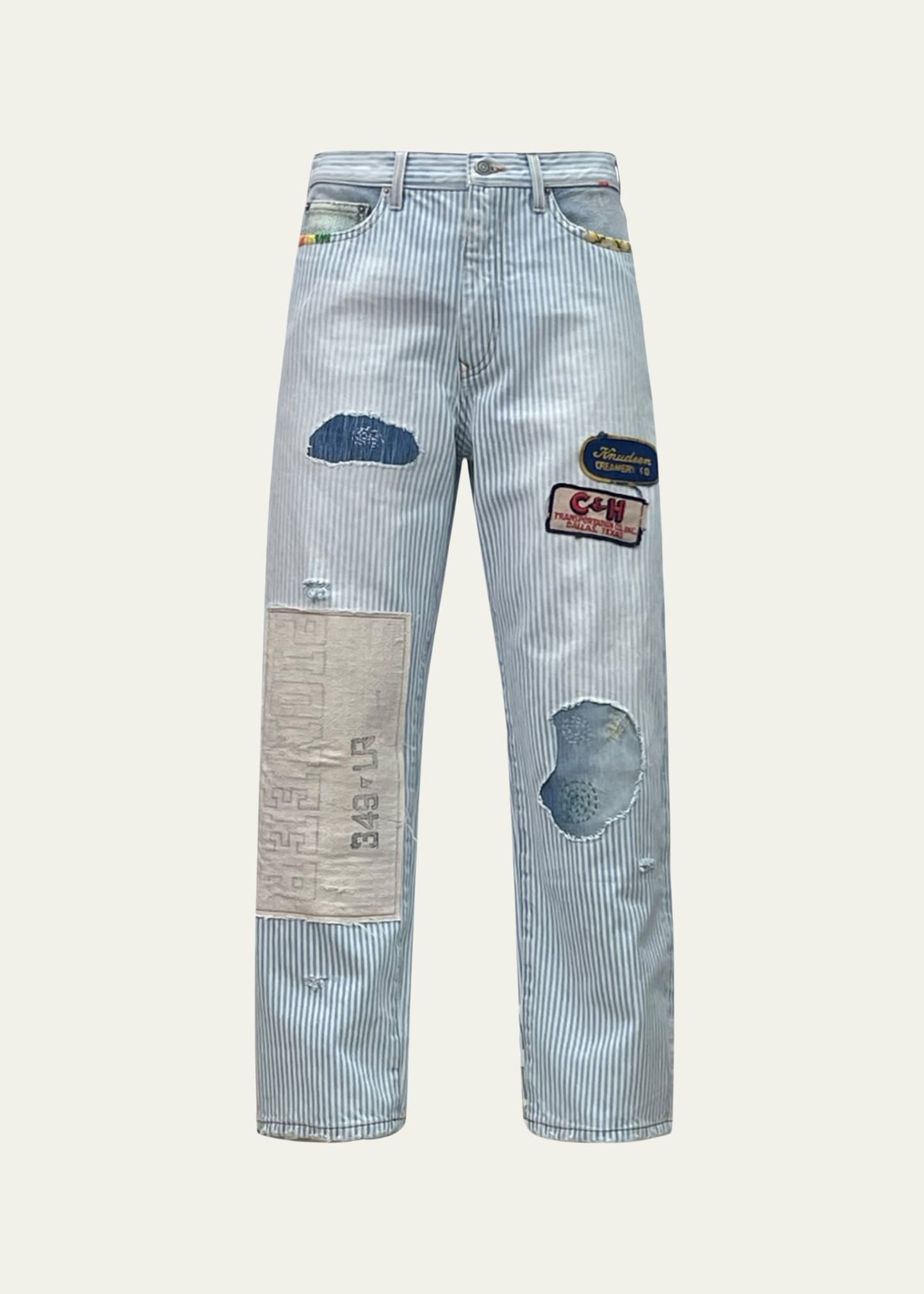 Men's Striped Patchwork Jeans - 1