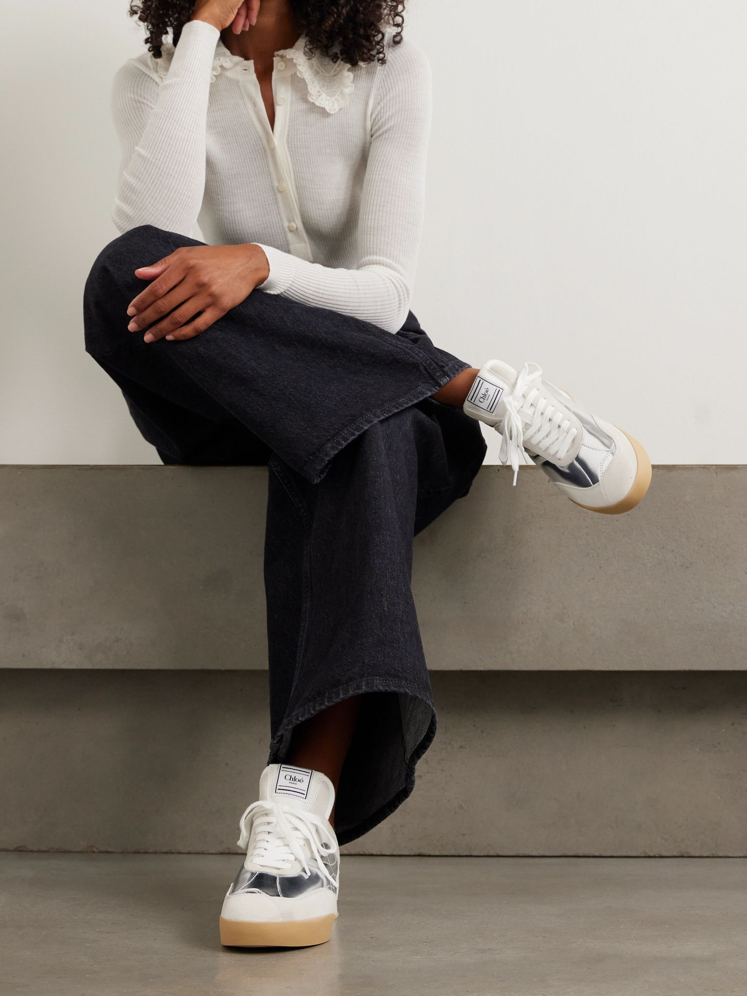 Kick suede and metallic leather sneakers Silver - 2