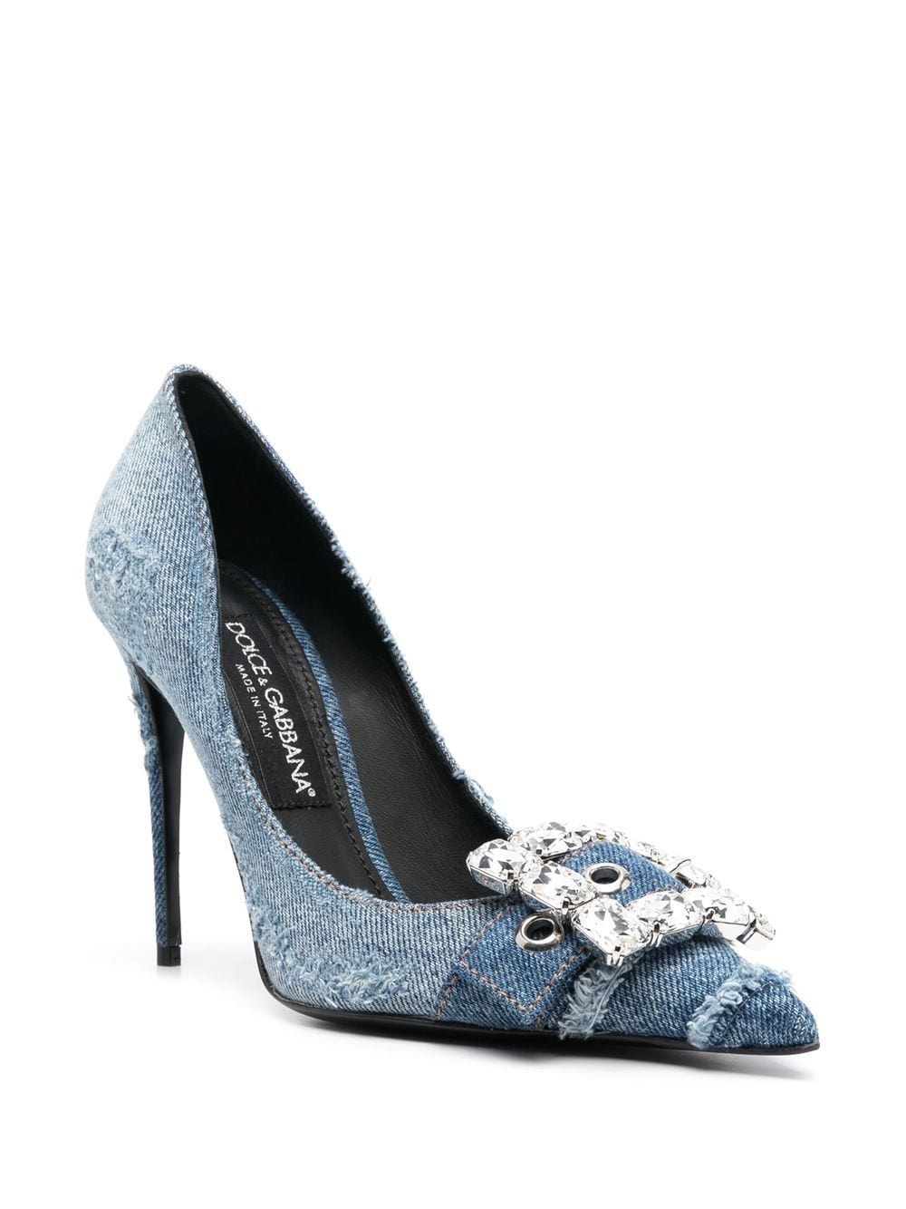 crystal-embellished denim pumps - 2