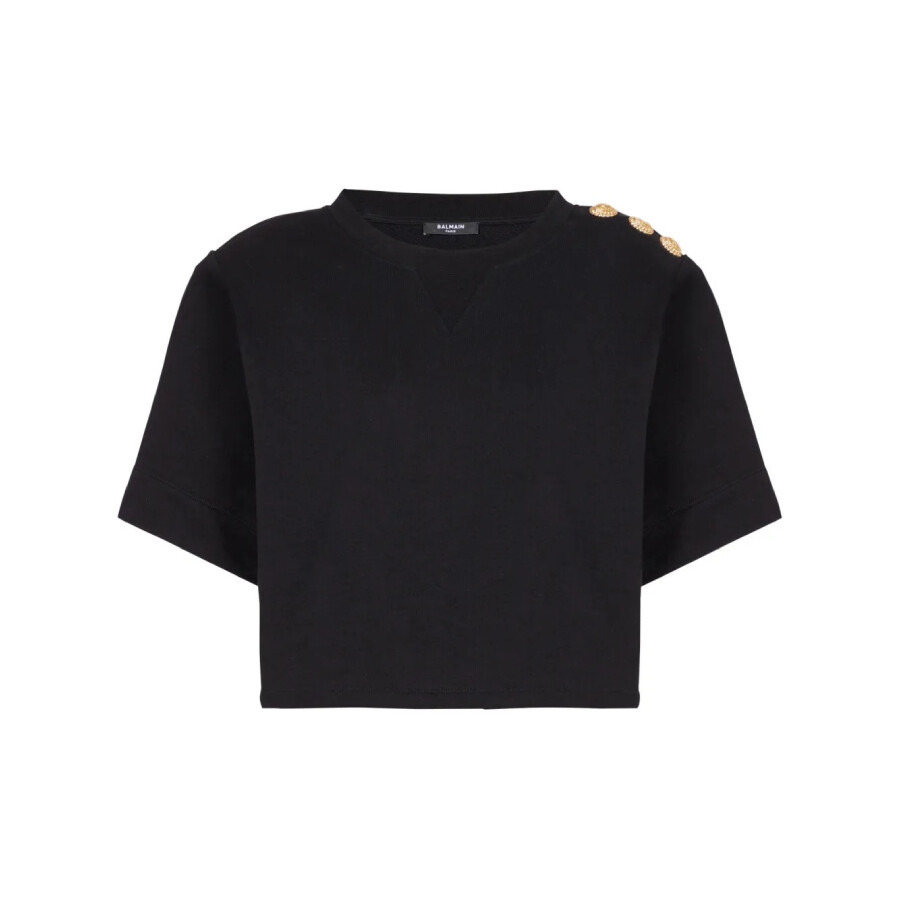 Balmain Button-Detail Cropped Crew-Neck Sweatshirt - 5