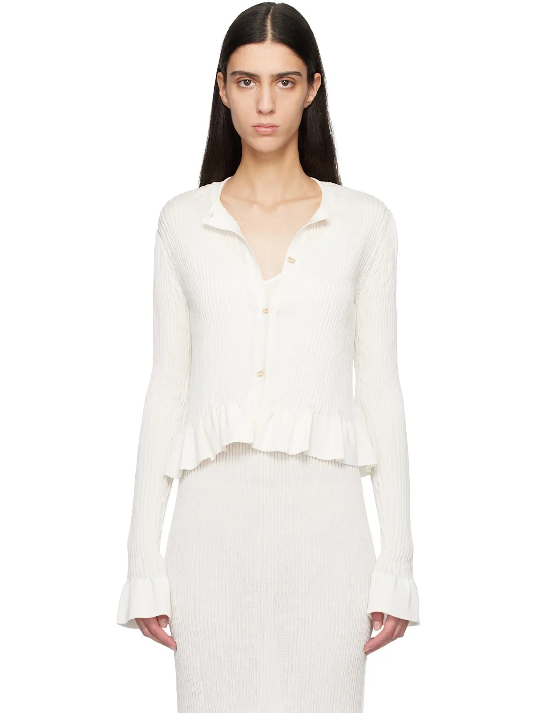 Off-White Long Sleeves Frill Detail Cardigan - 1