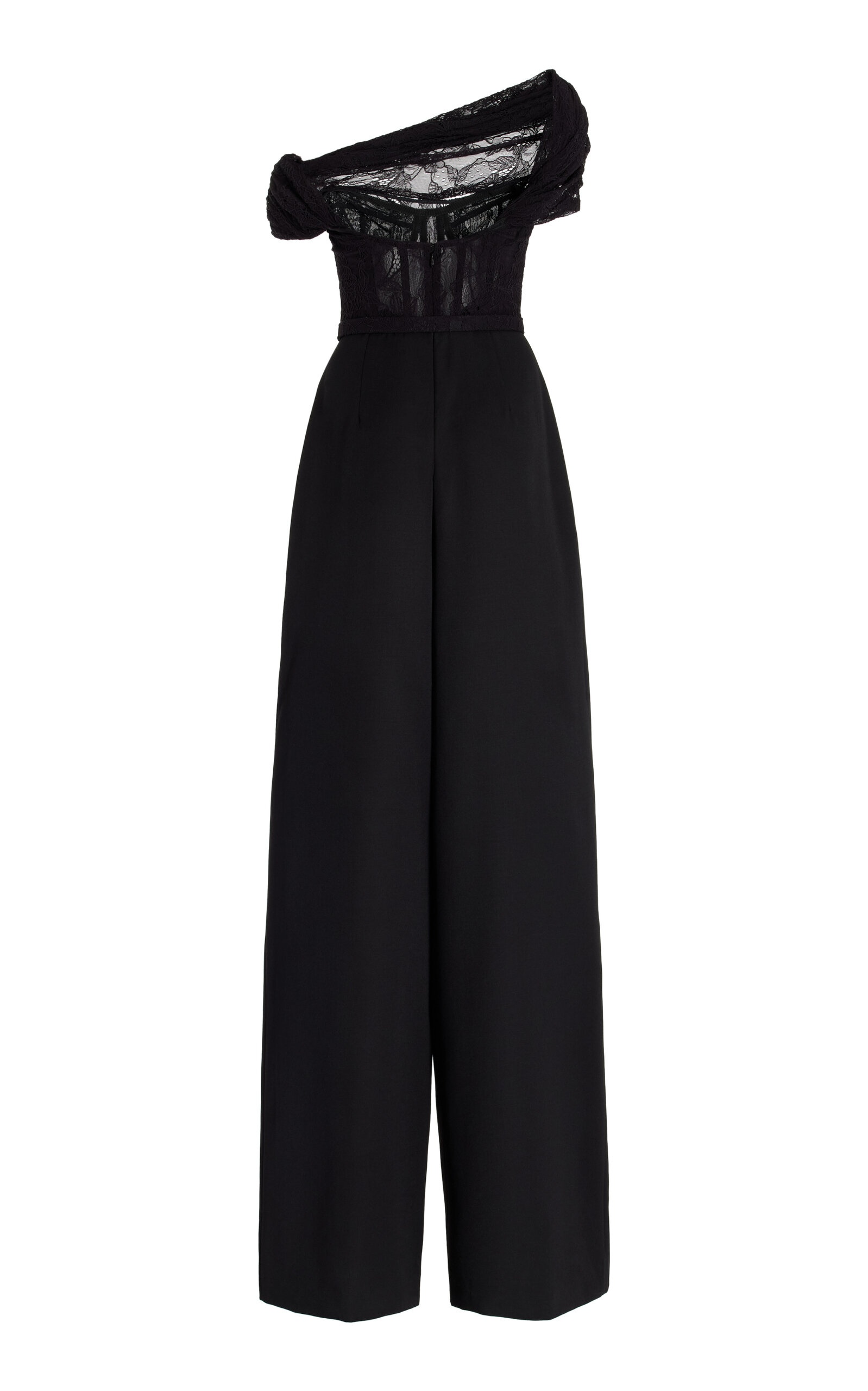Lace-Trimmed Grain De Poudre Wool Jumpsuit black - 2