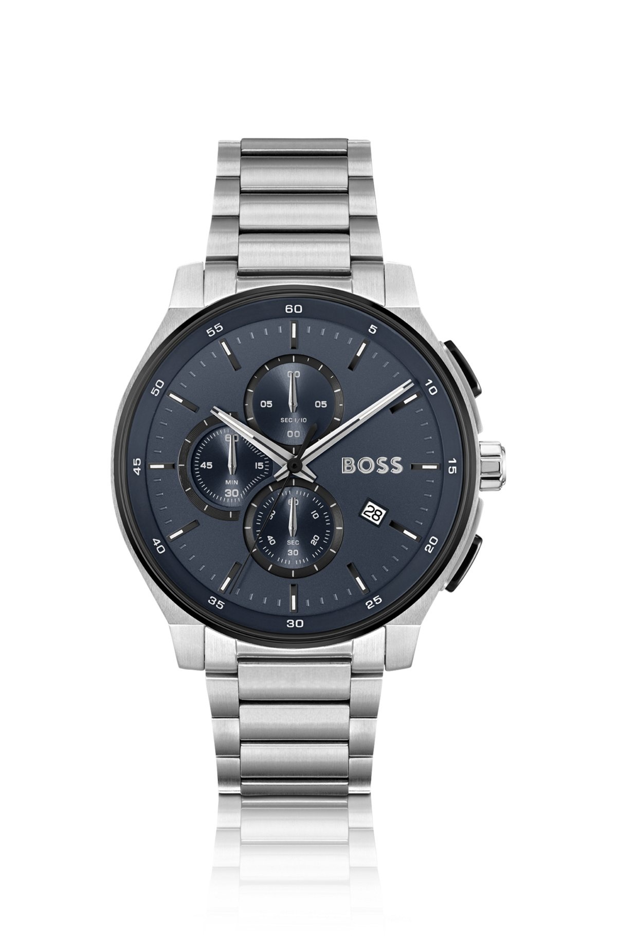 STAINLESS-STEEL CHRONOGRAPH WATCH WITH MATTE-BLUE DIAL - 1