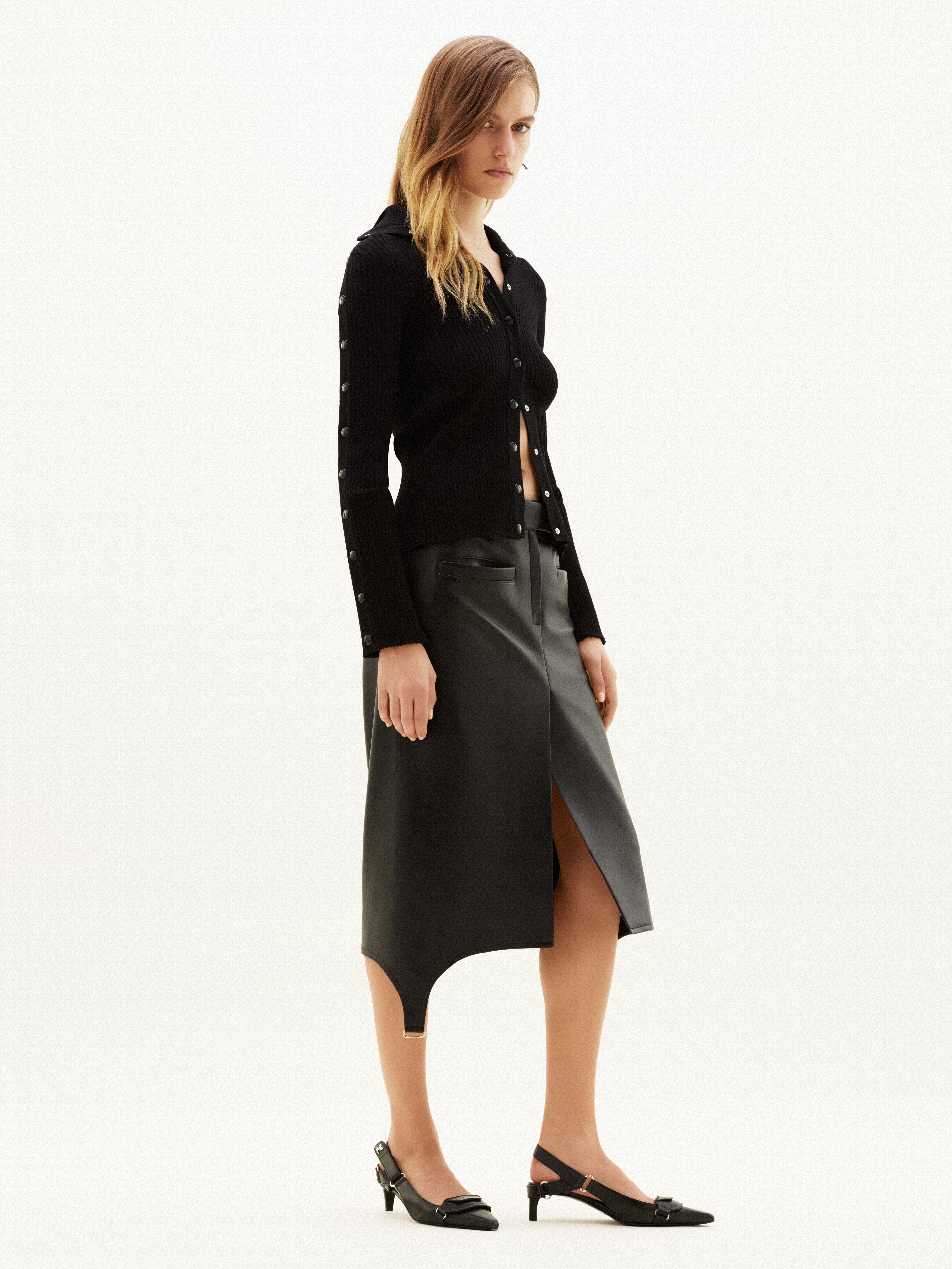 LONG SUSPENDERS LEATHER SKIRT - 3