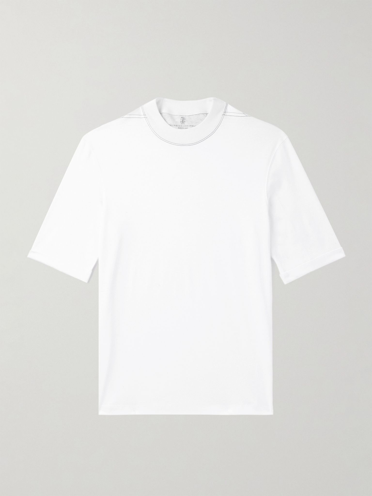 Mock-Neck Cotton-Jersey T-Shirt White - 1