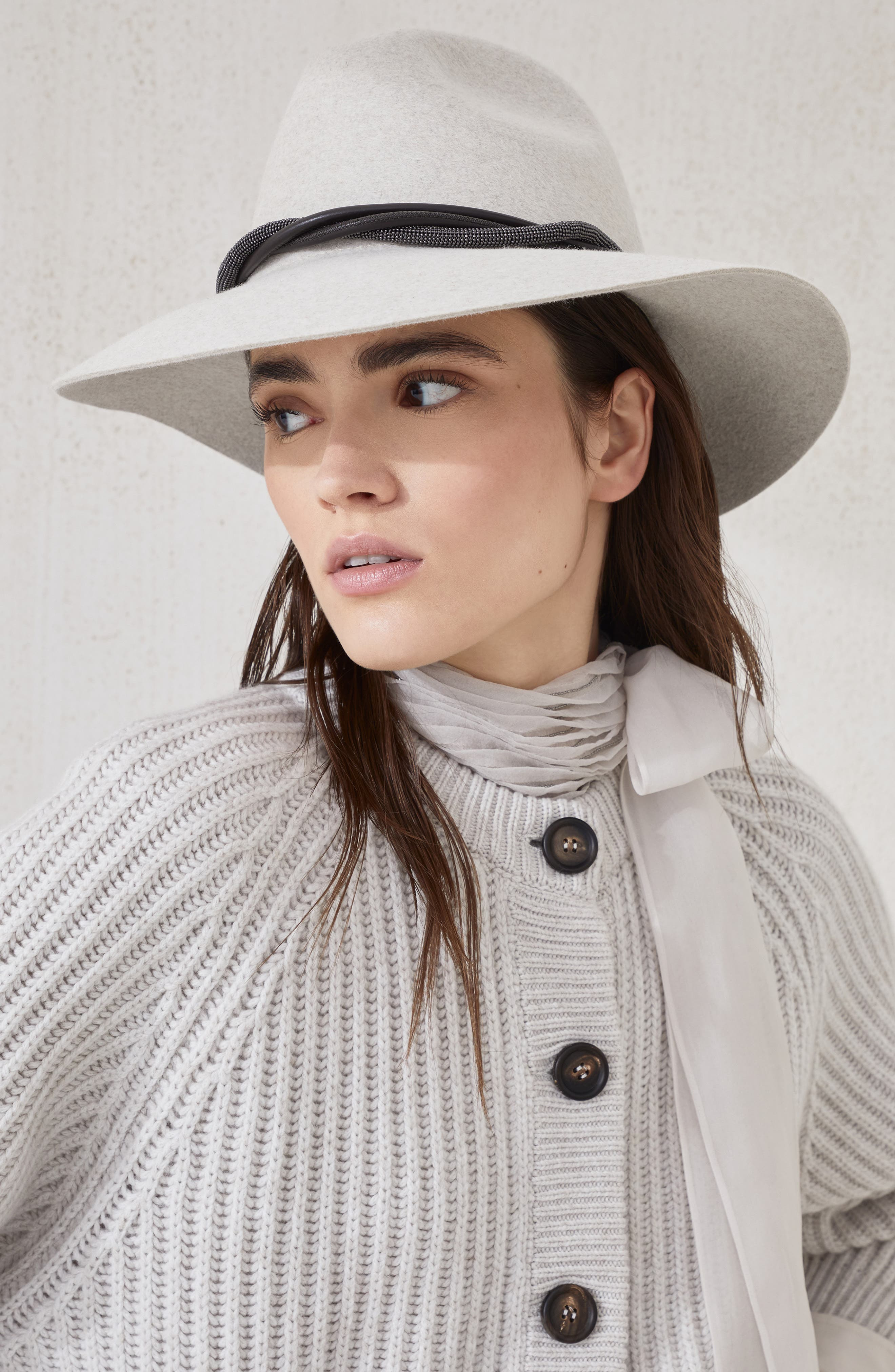 Brunello Cucinelli Felt fedora with monili in Light Grey at Nordstrom - 4