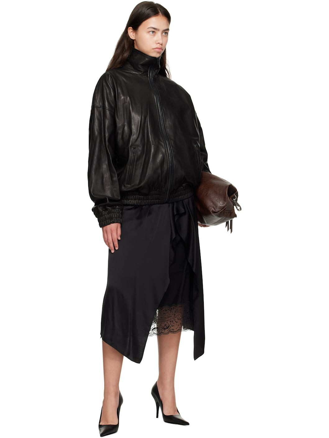 Black Zip Leather Jacket - 4