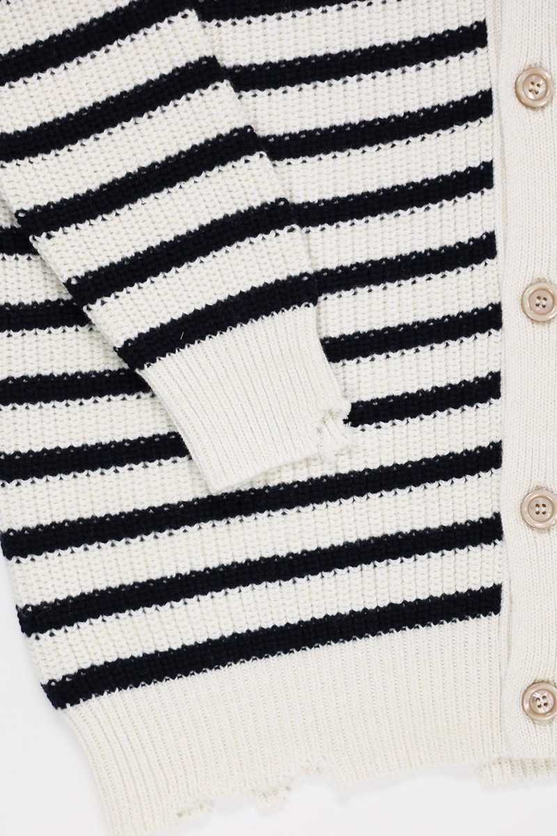 Distressed Knit Cardigan - Navy/Cream 4