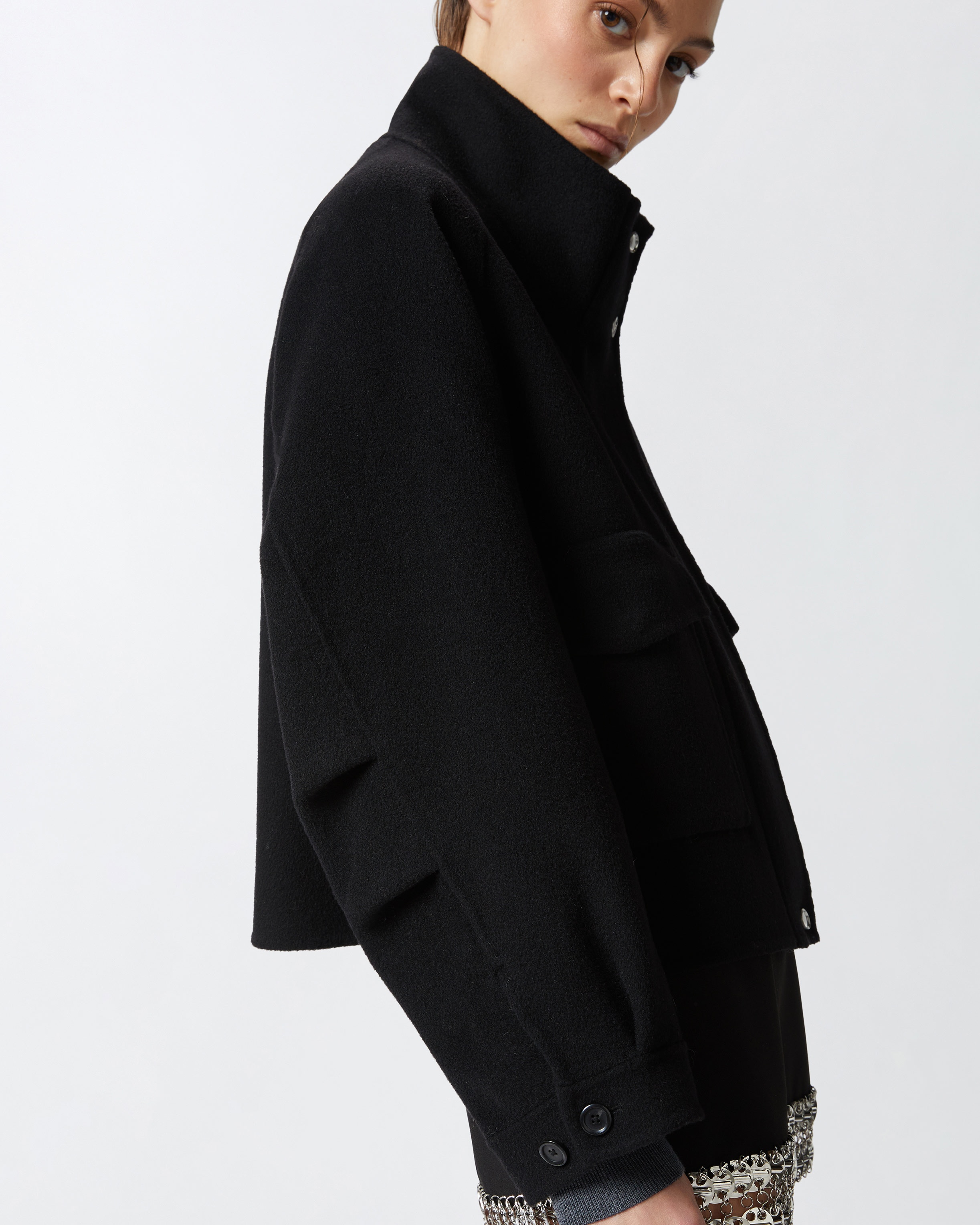 SHORT DOUBLE-LAYERED CLOTH COAT WITH HIGH NECK - 5