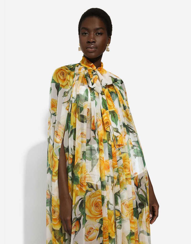 Silk chiffon cape with yellow rose print 4