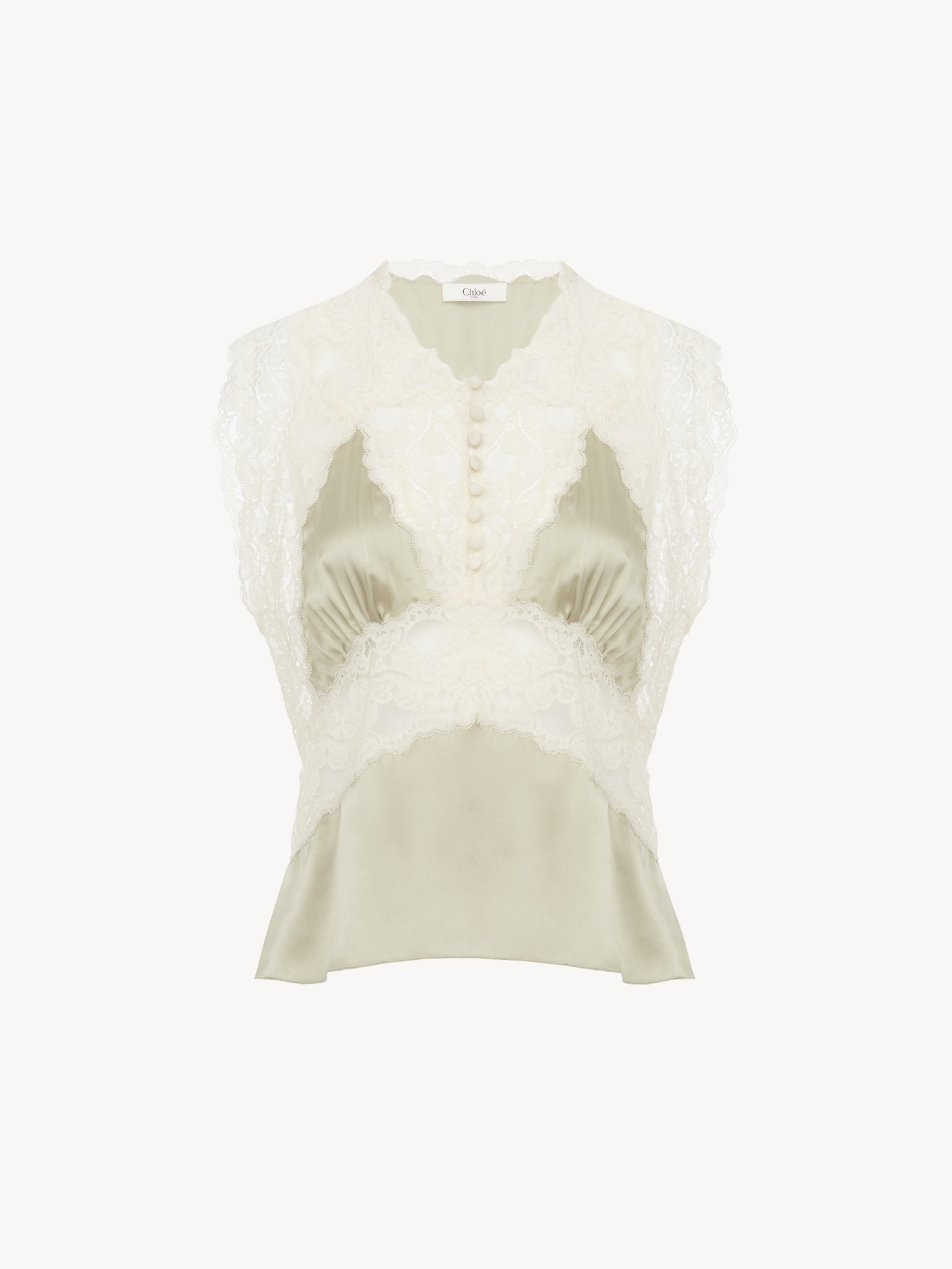 V-NECK TOP IN SILK SATIN & LACE - 2